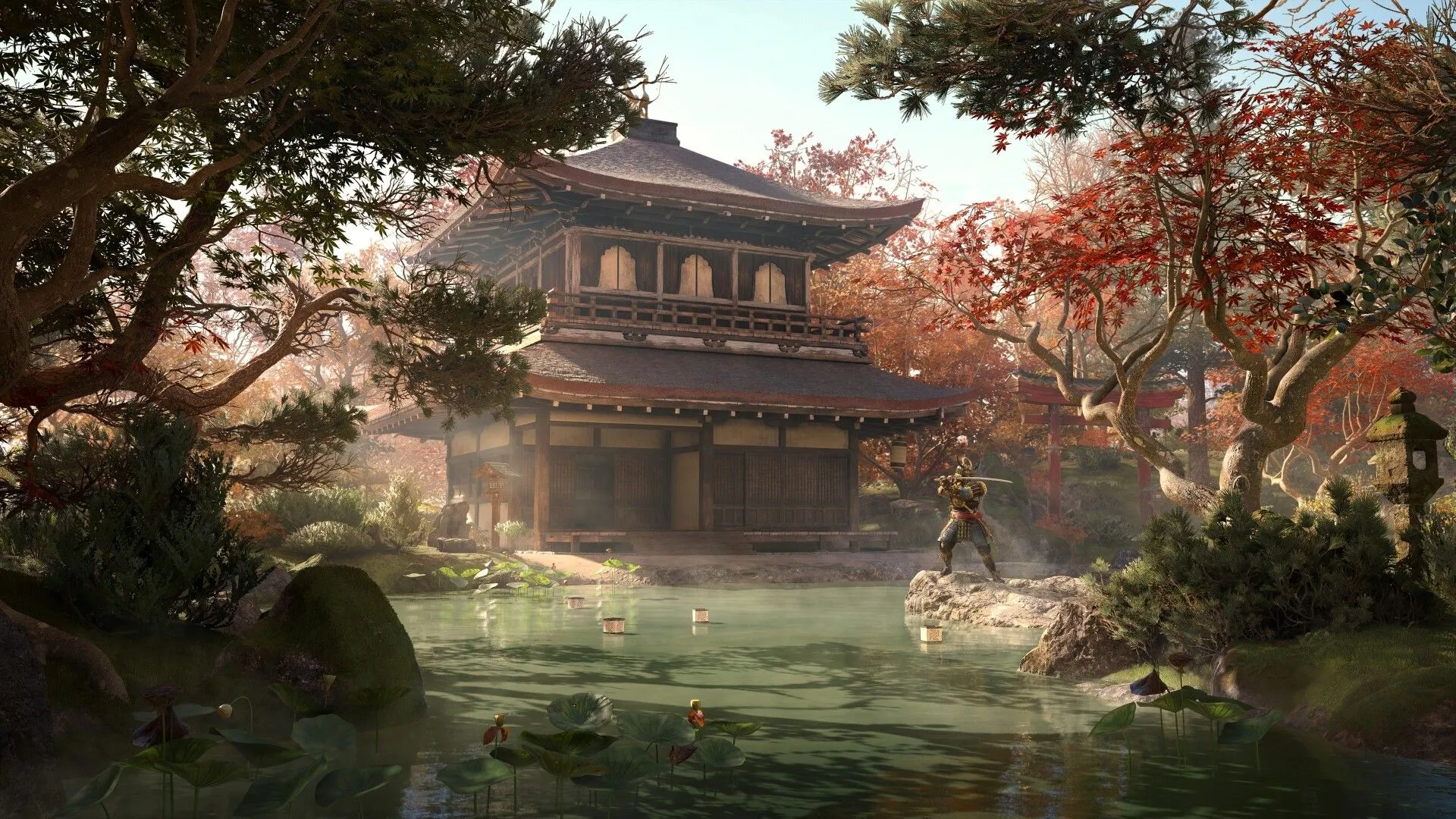 Một kiến trúc lâu đài Nhật Bản cổ kính, phản ánh chi tiết đồ họa trong Assassin's Creed Shadows