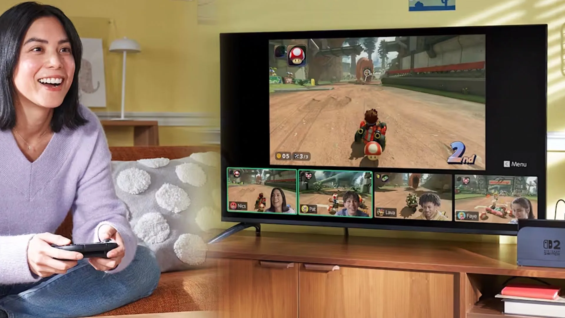 Một người chơi trải nghiệm Mario Kart World trên console Nintendo Switch 2