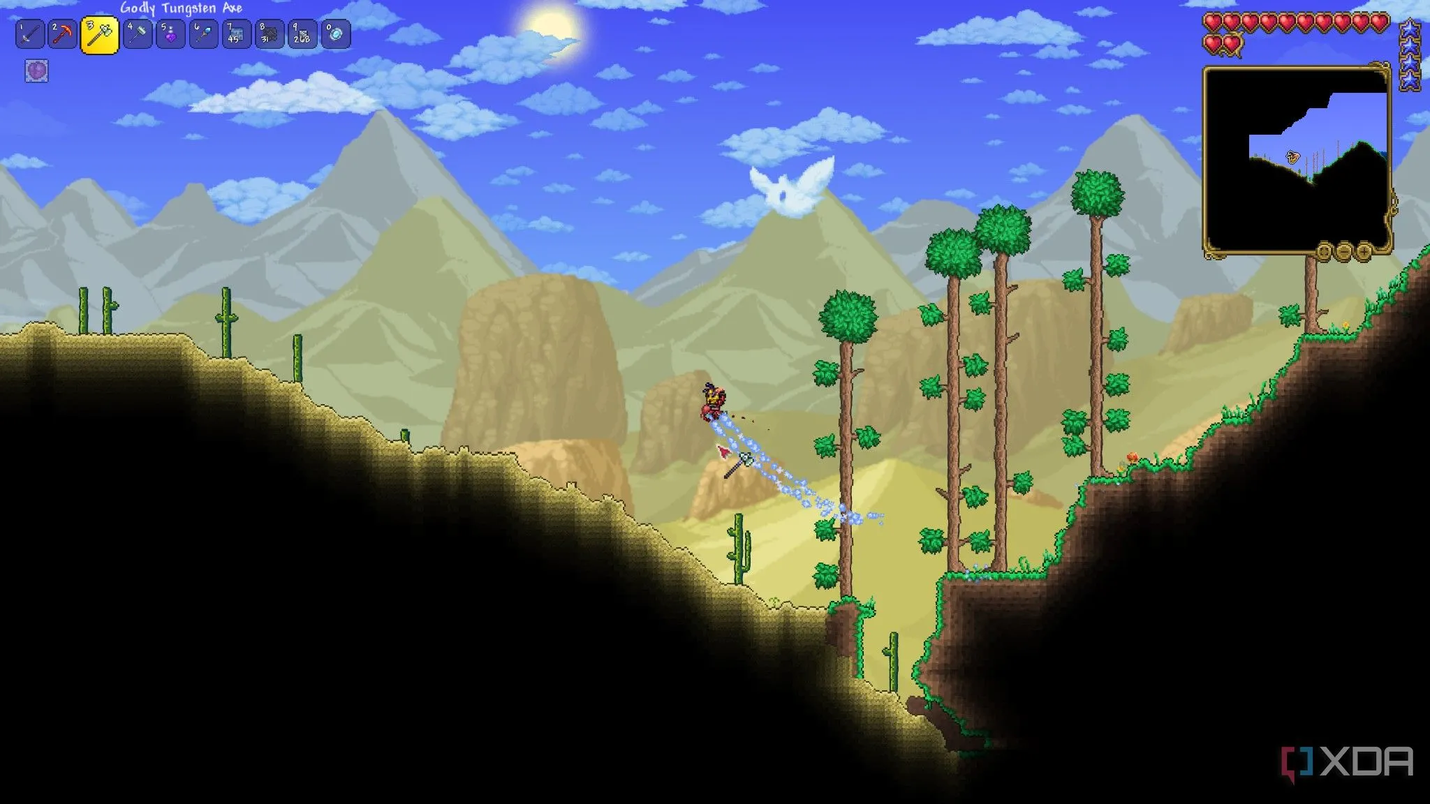 Một người chơi trong quần xã sinh vật sa mạc của Terraria