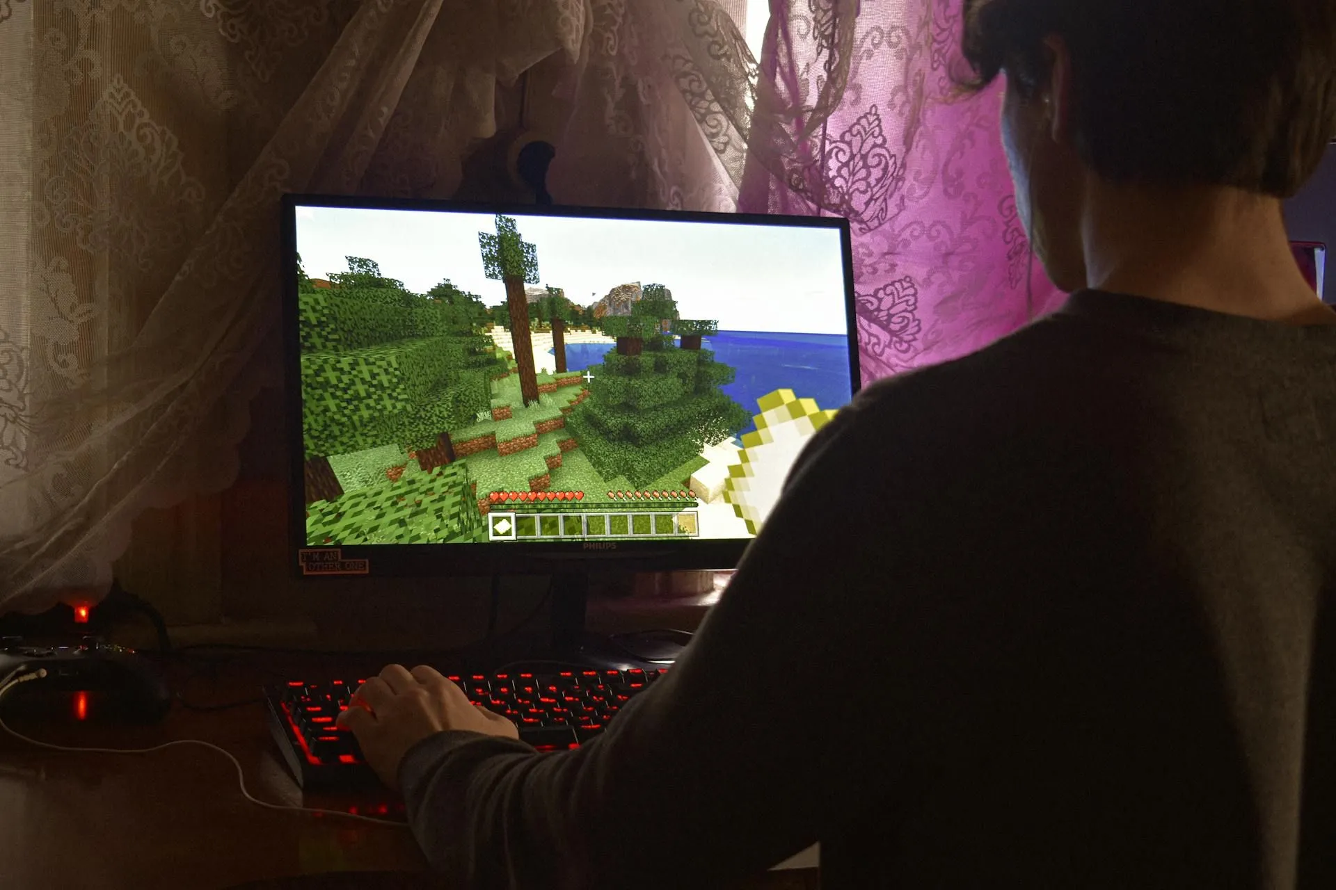Người chơi Minecraft trên laptop