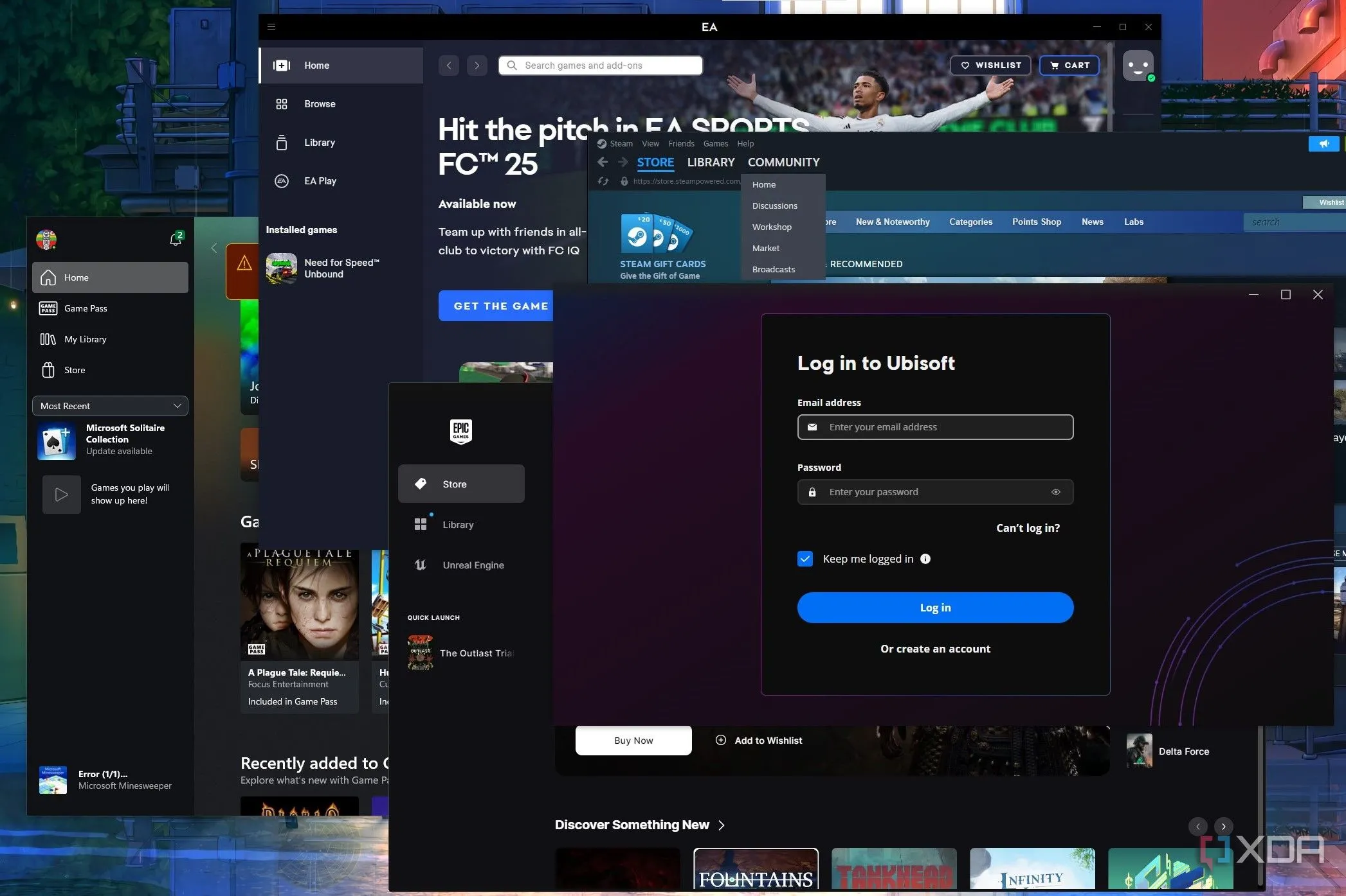 Nhiều launcher game cùng lúc trên màn hình máy tính Windows