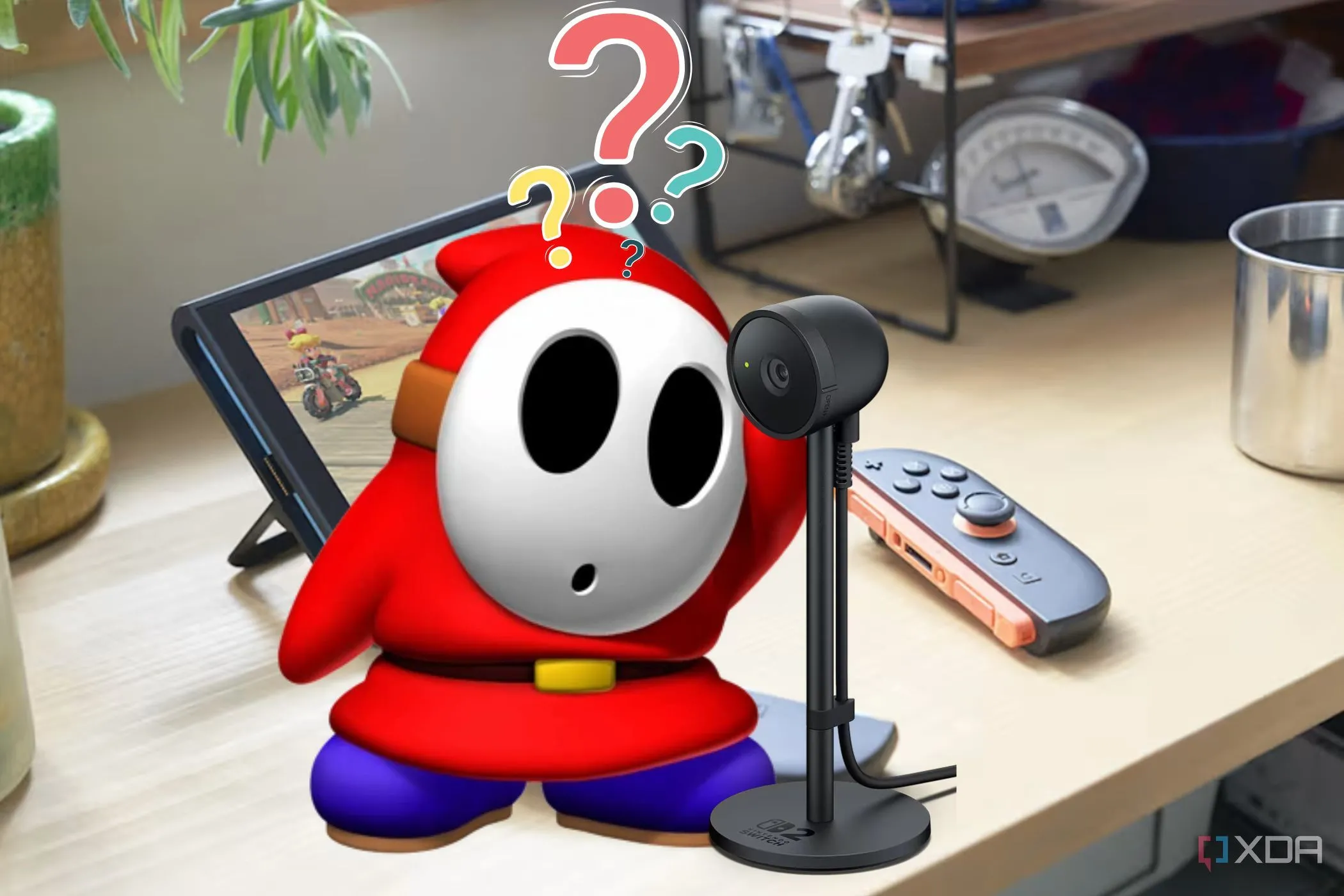 Nintendo Switch 2 với nhân vật Shy Guy đang bối rối, minh họa game độc quyền hấp dẫn