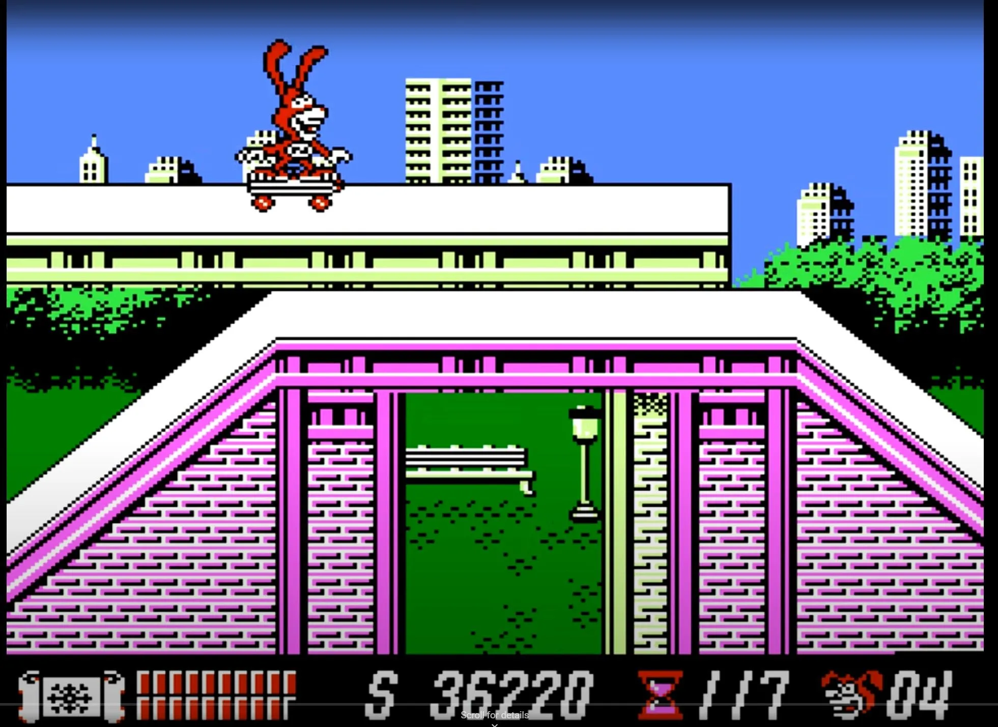 Noid trượt ván trên đường phố New York trong tựa game Yo! Noid trên hệ máy NES