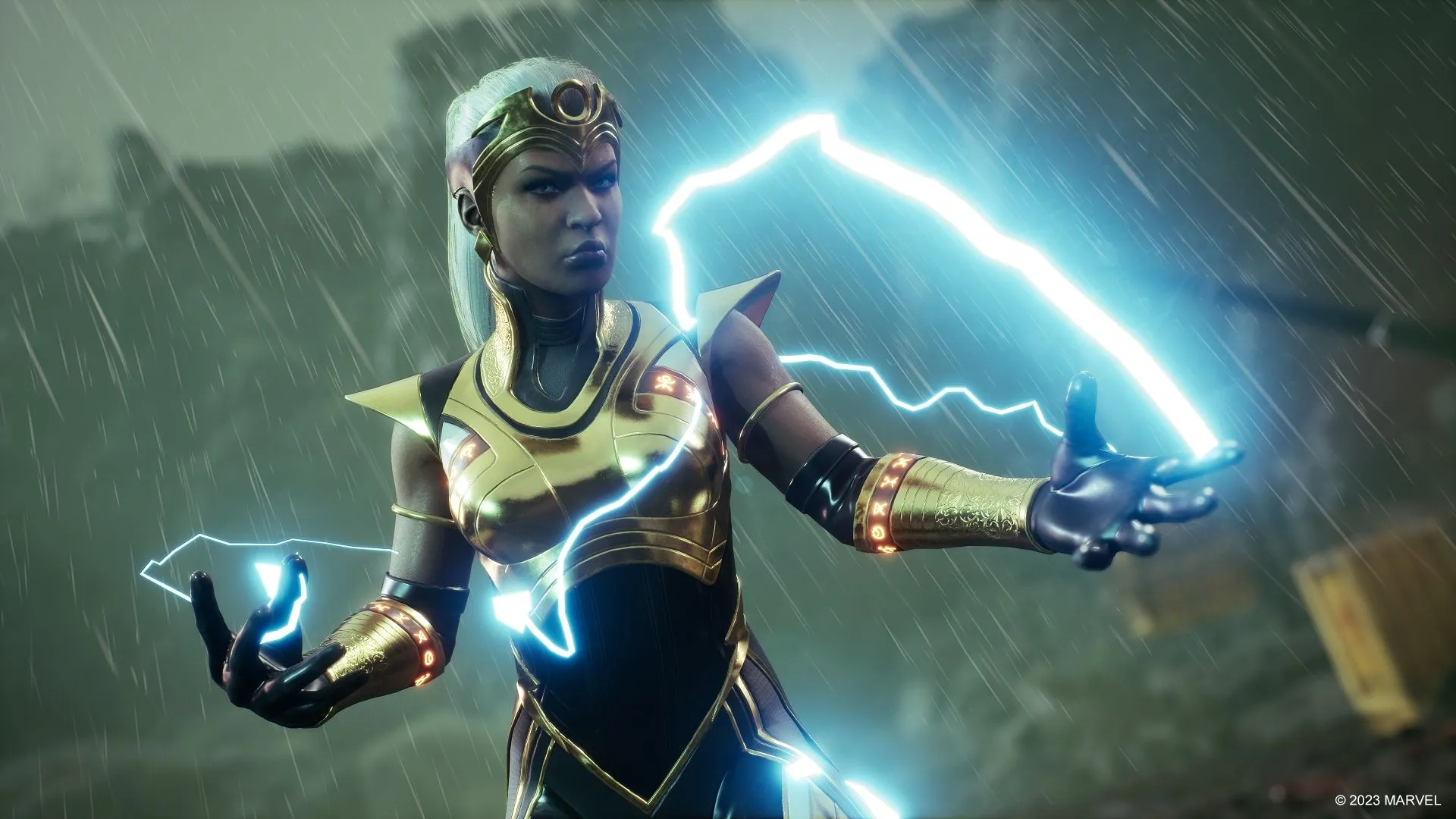 Nữ anh hùng Storm phô diễn sức mạnh đột biến trong Marvel's Midnight Suns, một trong những nhân vật DLC đáng giá của game.