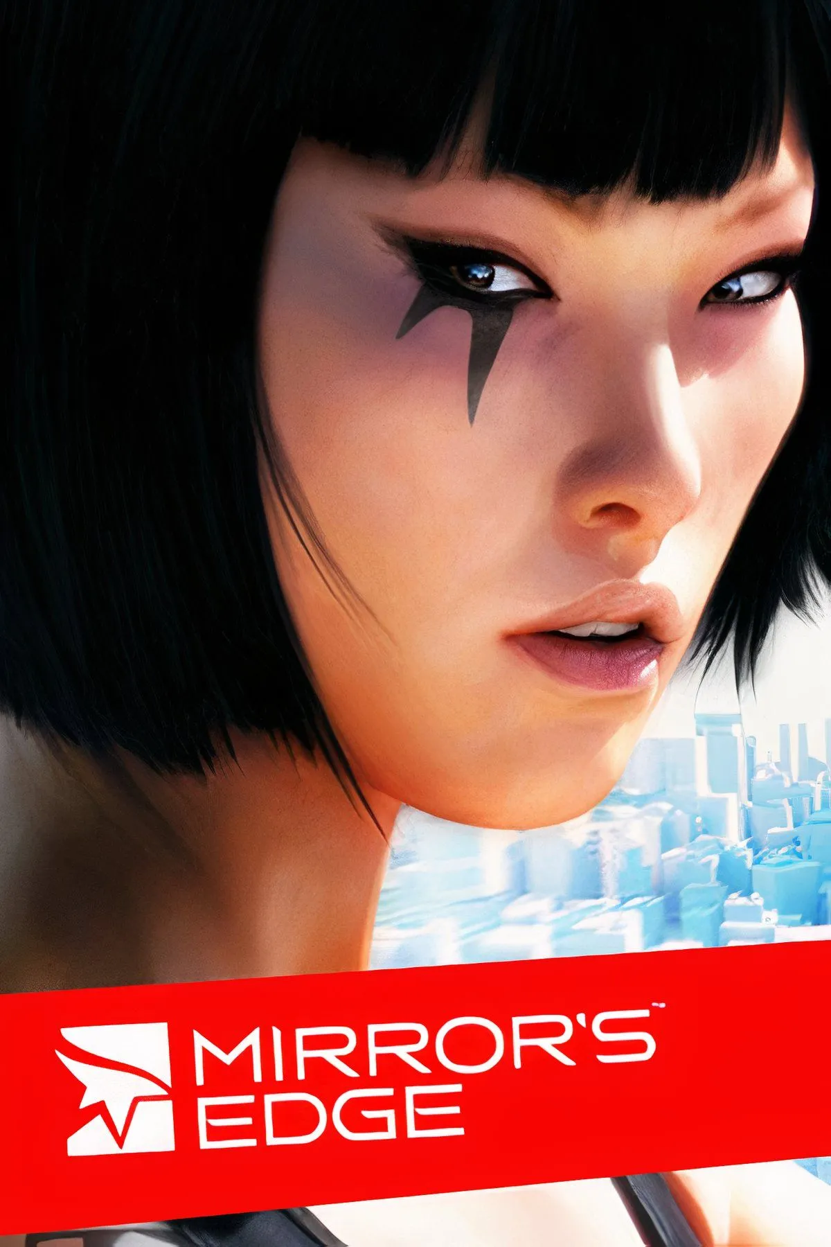 Nữ chính Faith Connors đang chạy parkour trên nóc nhà với kiến trúc tối giản trong Mirror's Edge