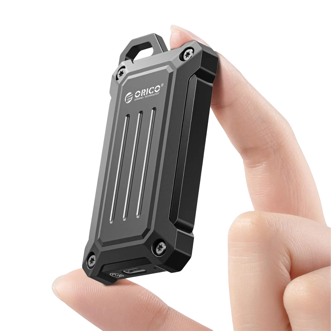 Ổ cứng SSD di động Orico với thiết kế vỏ kim loại bạc sang trọng và nhỏ gọn
