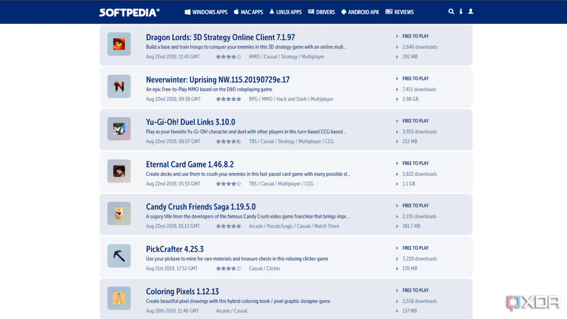 Phần game miễn phí trên Softpedia với nhiều lựa chọn