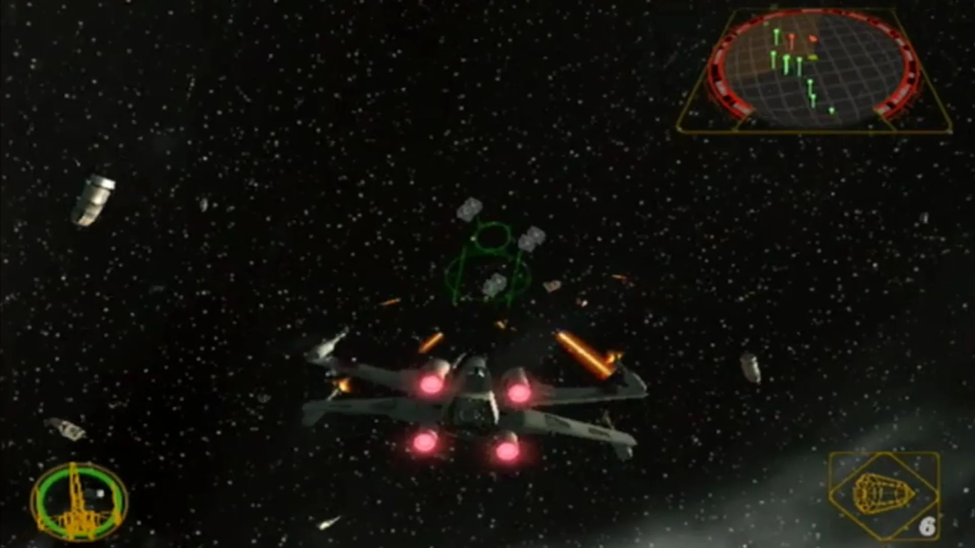 Phi thuyền X-Wing đối đầu TIE Fighters trong trận không chiến kinh điển của Star Wars Rogue Squadron II: Rogue Leader