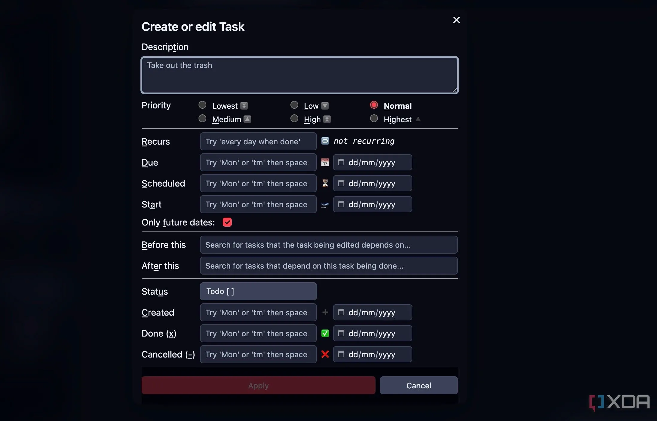 Plugin Tasks của Obsidian hiển thị danh sách công việc, giúp quản lý tác vụ cá nhân một cách đơn giản và hiệu quả