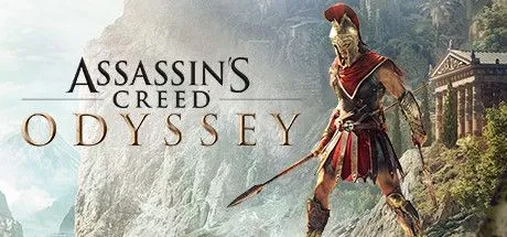 Poster chính thức của game Assassin's Creed Odyssey, với nhân vật chính và cảnh Hy Lạp cổ đại