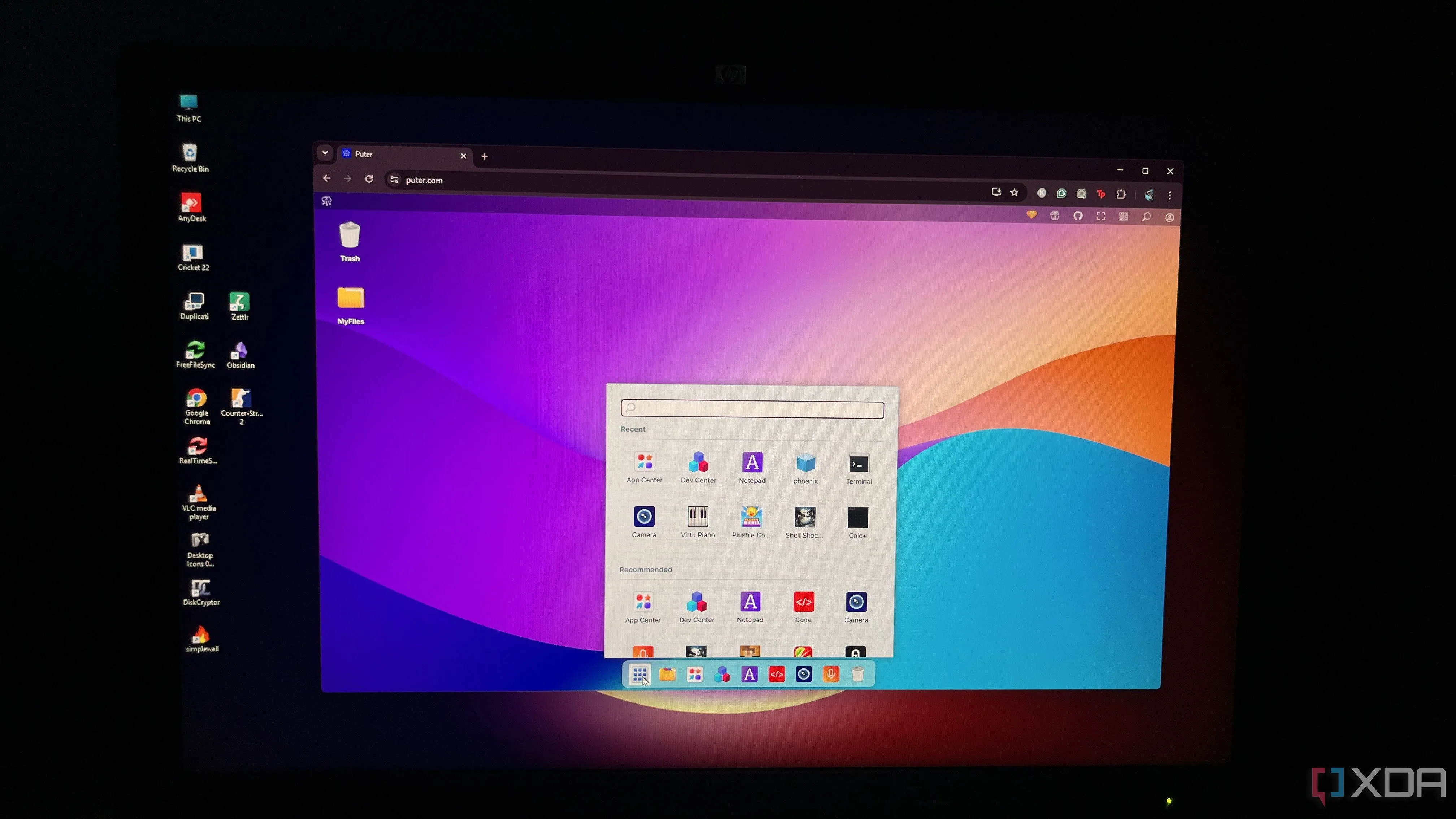 Puter OS đang chạy trên trình duyệt trên máy tính Windows 11