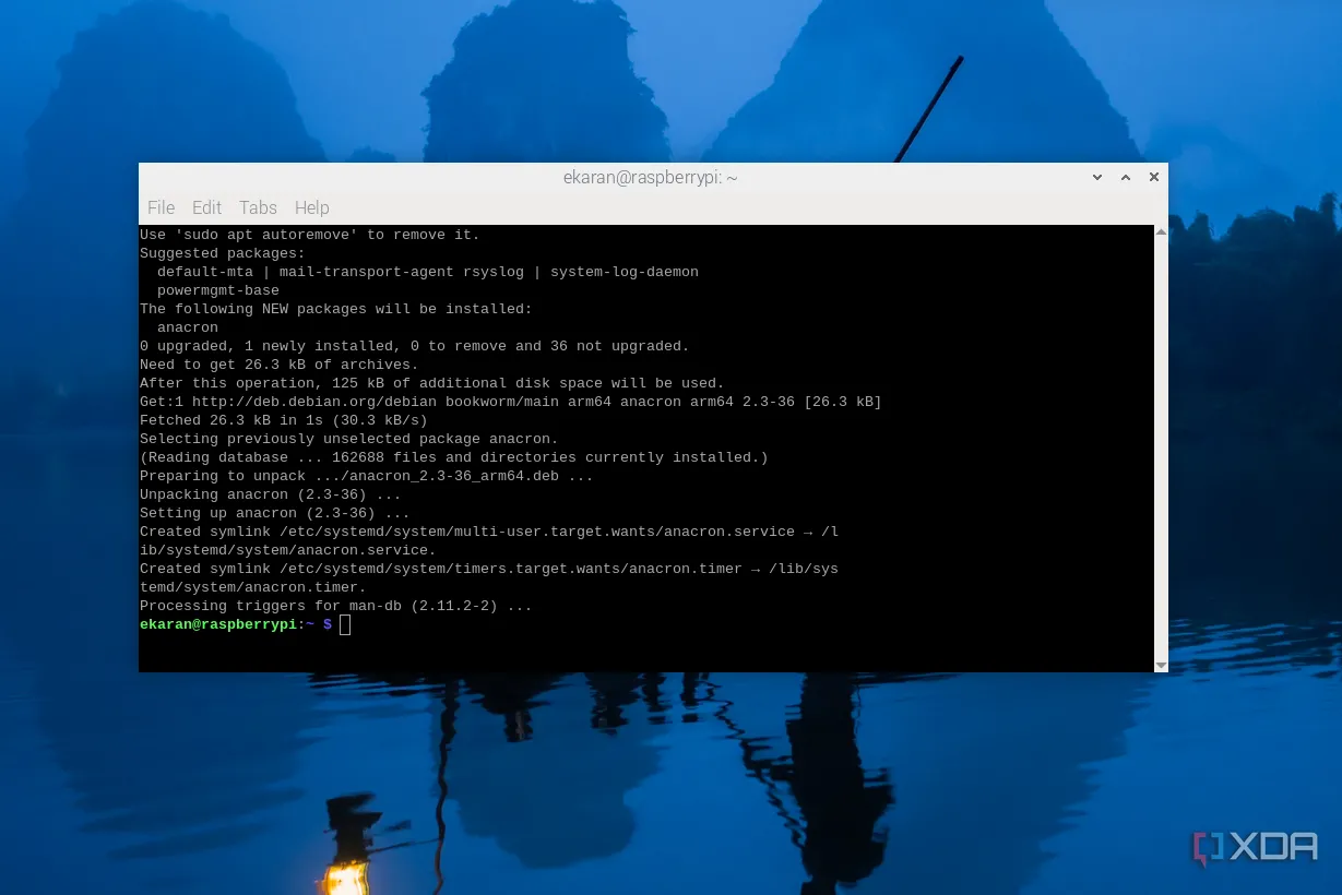 Quá trình cài đặt Anacron trên Raspberry Pi qua terminal