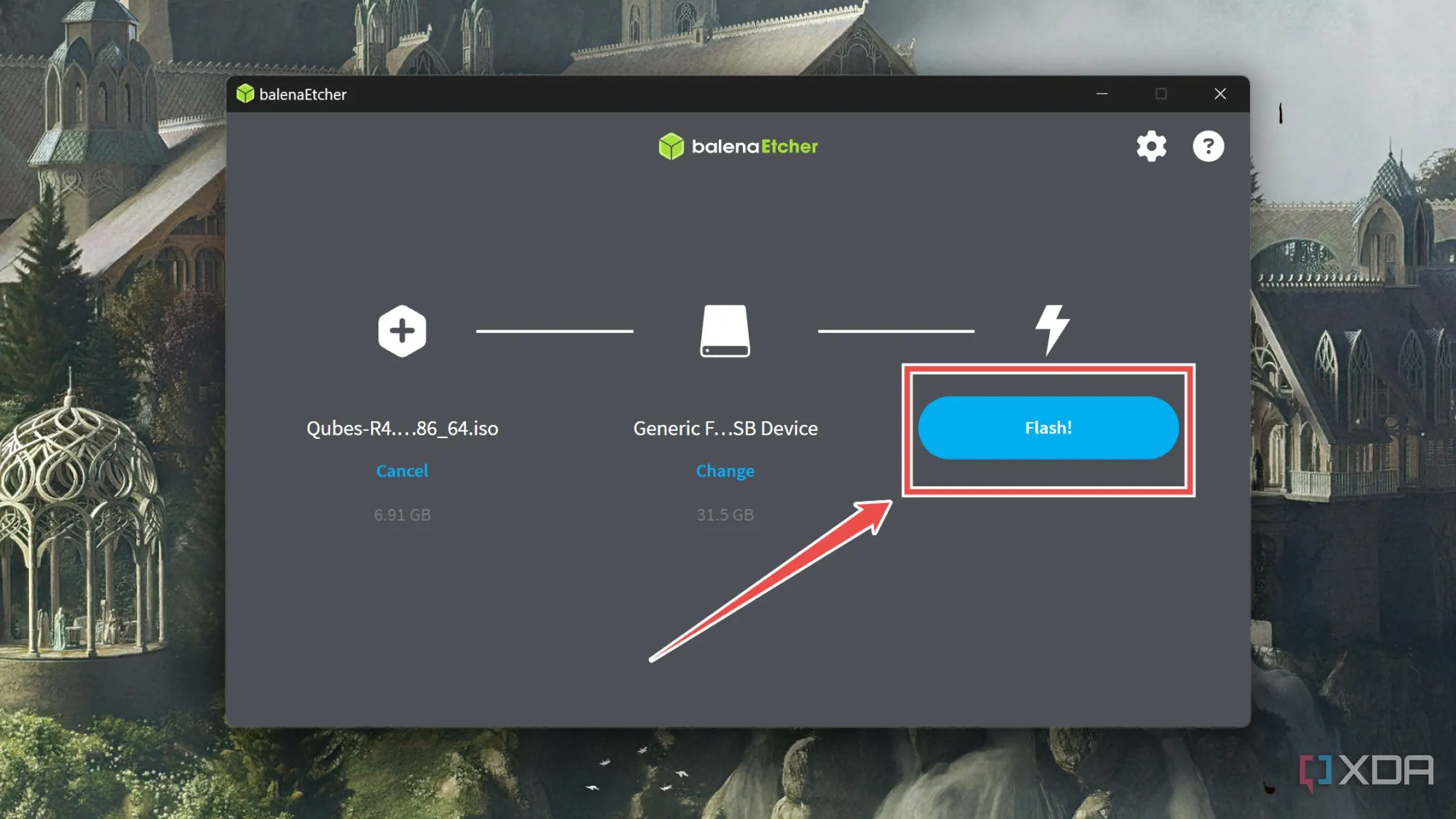 Quá trình ghi file ISO Qubes OS vào ổ USB bằng Balena Etcher
