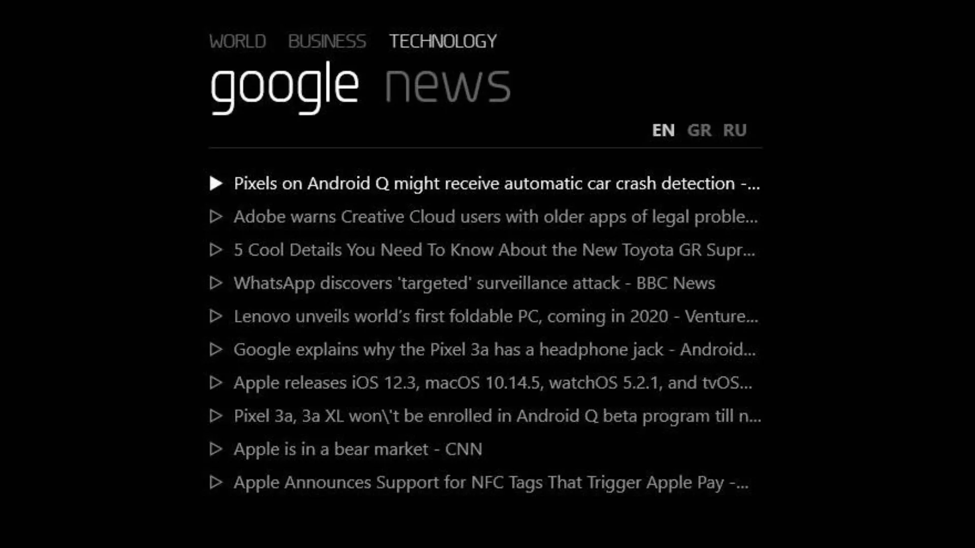 Rainmeter skin Google News RSS, hiển thị các tiêu đề tin tức công nghệ mới nhất trực tiếp trên màn hình desktop, giúp cập nhật thông tin hiệu quả.