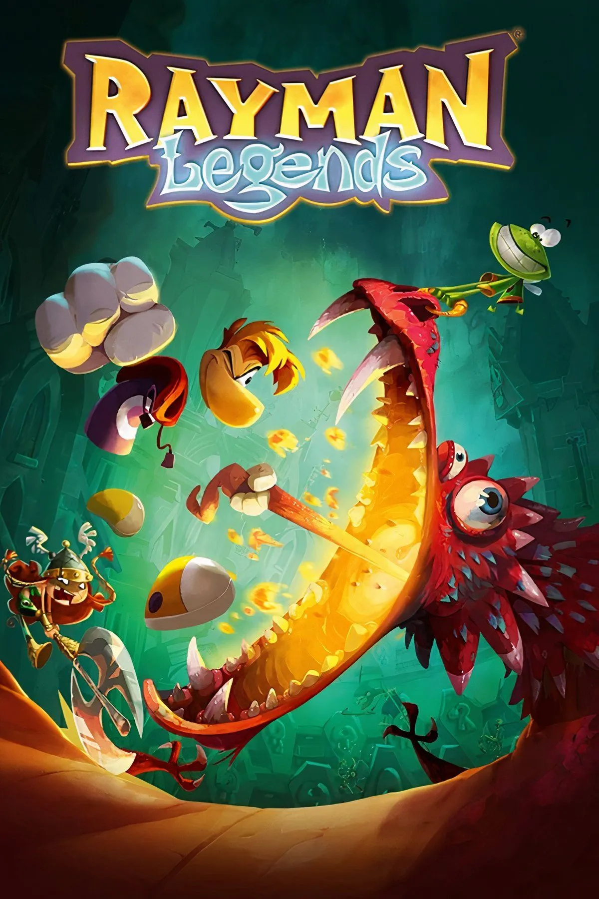 Rayman đang thực hiện động tác chiến đấu trong một màn chơi đầy nghệ thuật của Rayman Legends.