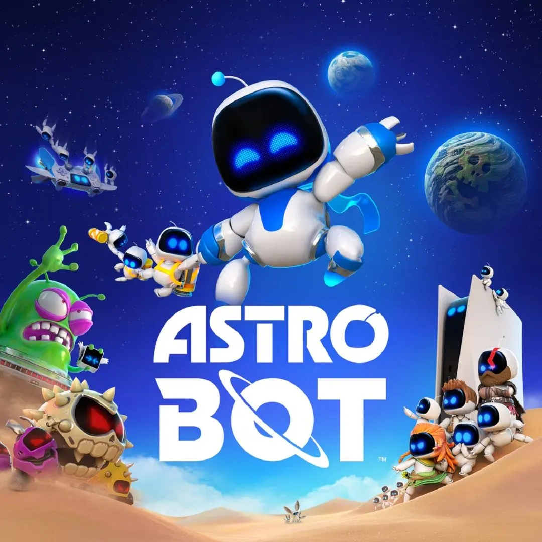 Sản phẩm game Astro Bot với các hình ảnh nhân vật vui nhộn trên nền PlayStation