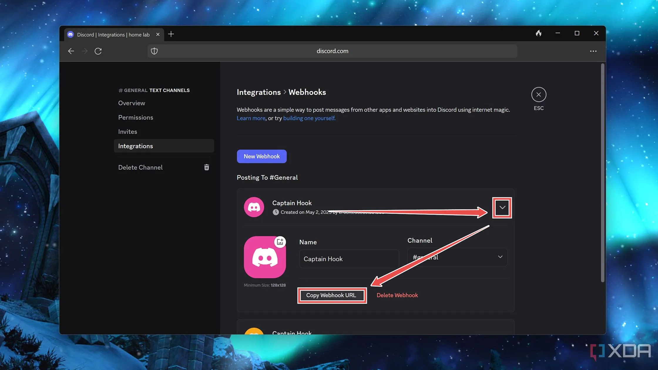 Sao chép URL webhook của Discord để sử dụng trong Uptime Kuma