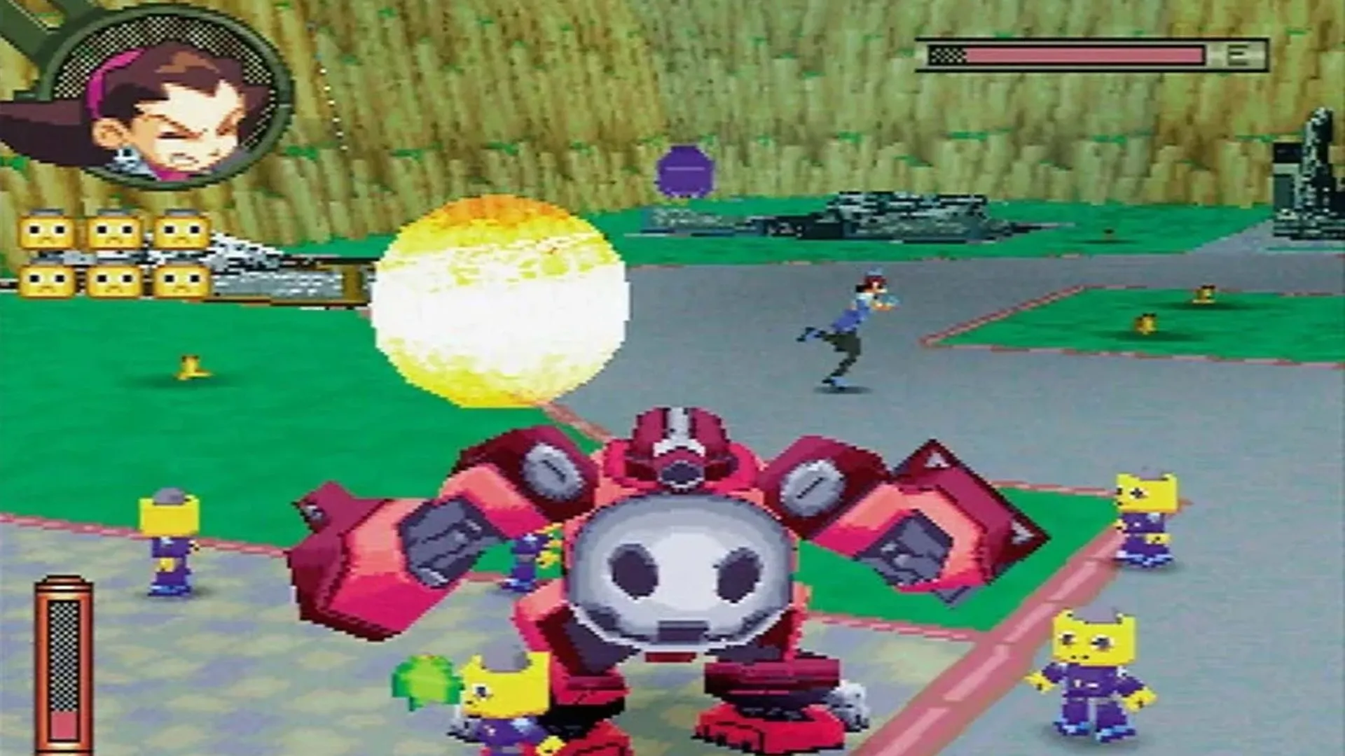Screenshot gameplay của The Misadventures of Tron Bonne với Tron Bonne và các Server Bot