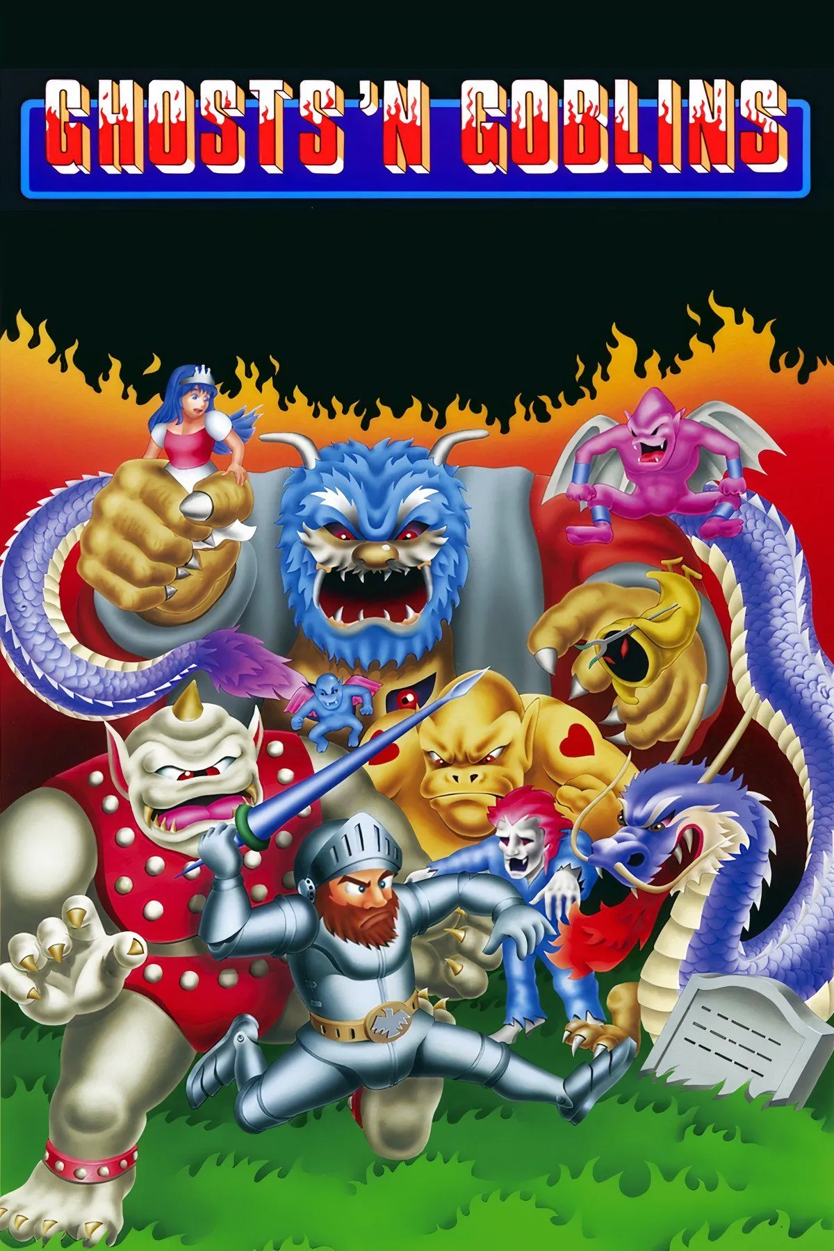 Sir Arthur chiến đấu với quái vật trong game Ghosts 'n Goblins