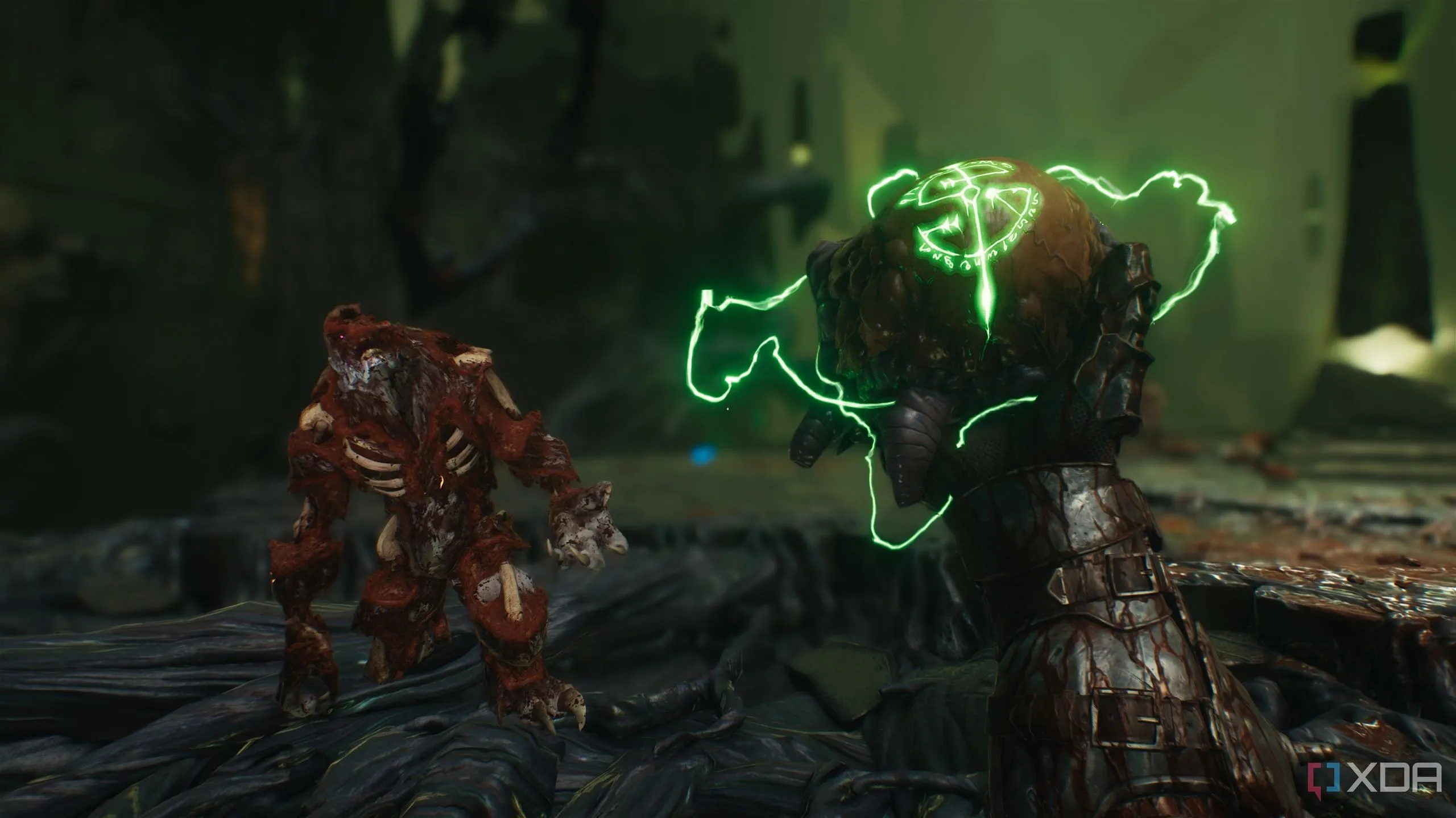 Slayer đang giữ Demonic Essence tăng tối đa giáp trong Chương 15 Doom The Dark Ages.