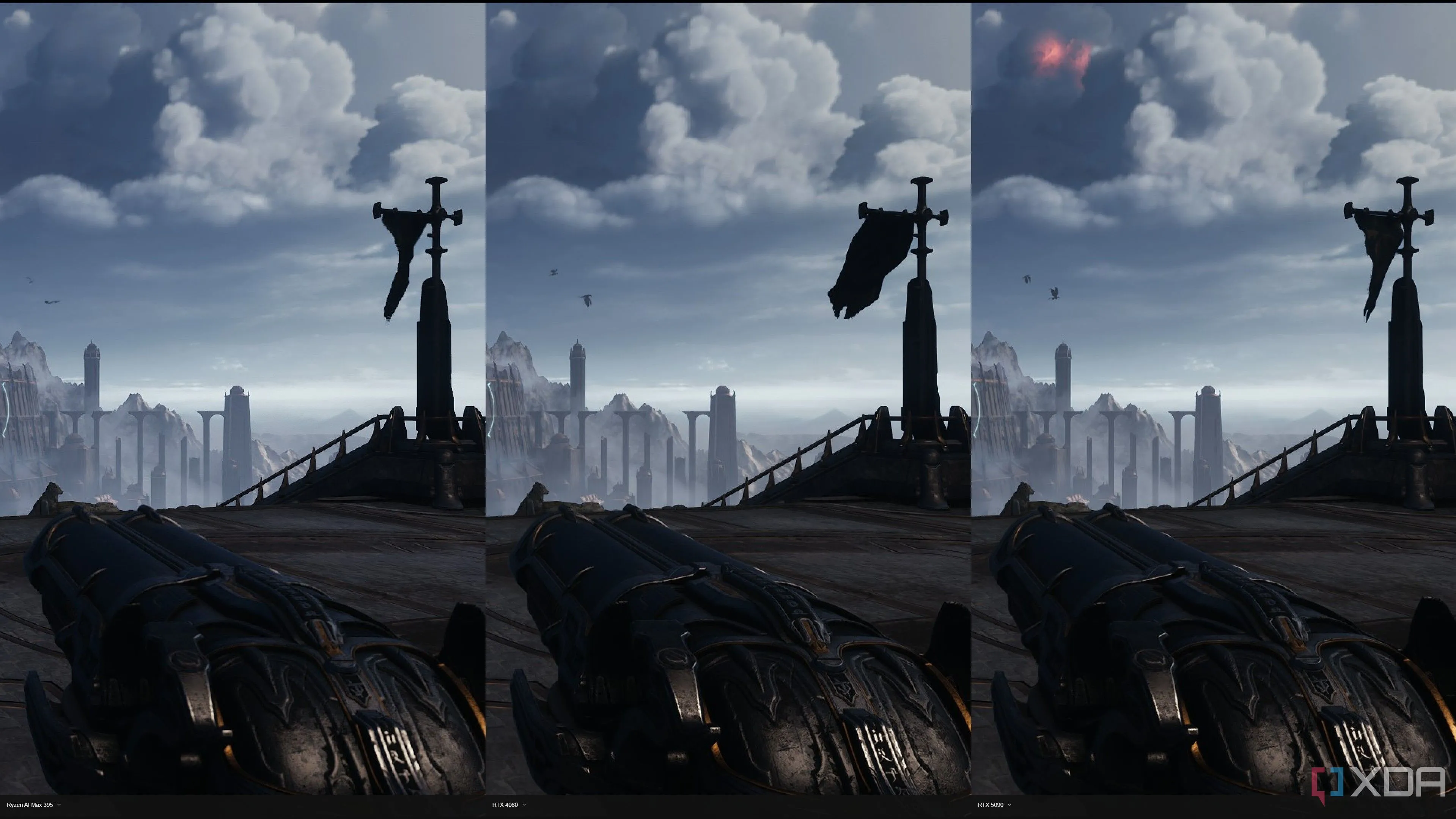 So sánh chất lượng texture súng trong Doom The Dark Ages trên RTX 4060, RTX 5090 và Ryzen AI Max+ 395