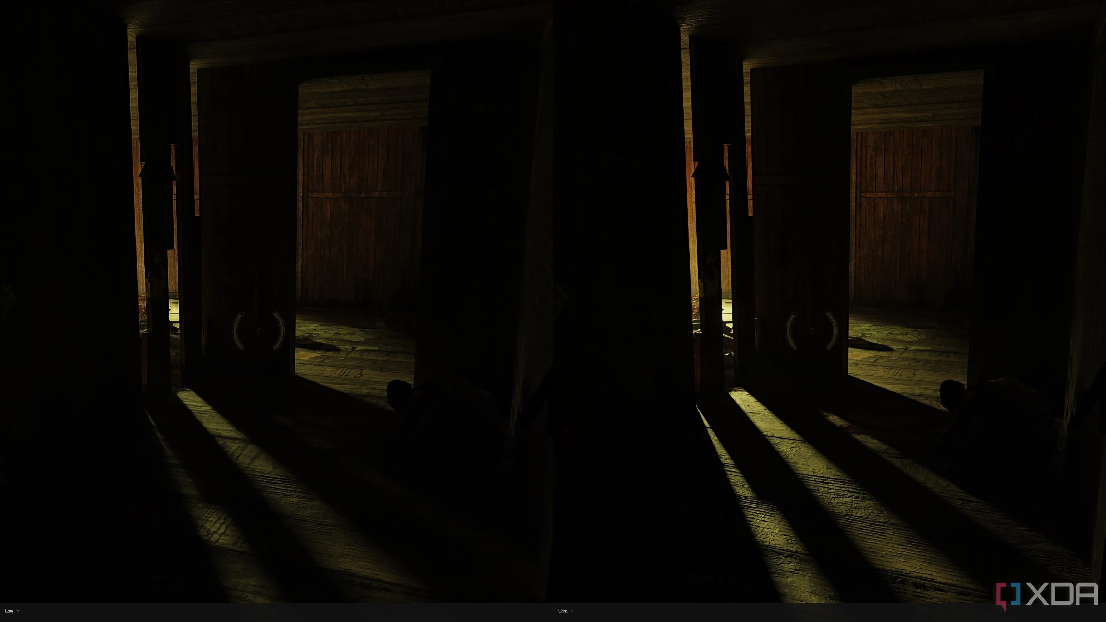 So sánh cường độ ánh sáng ray-traced và hiệu ứng đổ bóng trong Half-Life 2 RTX, đặc biệt ở các khu vực thiếu sáng