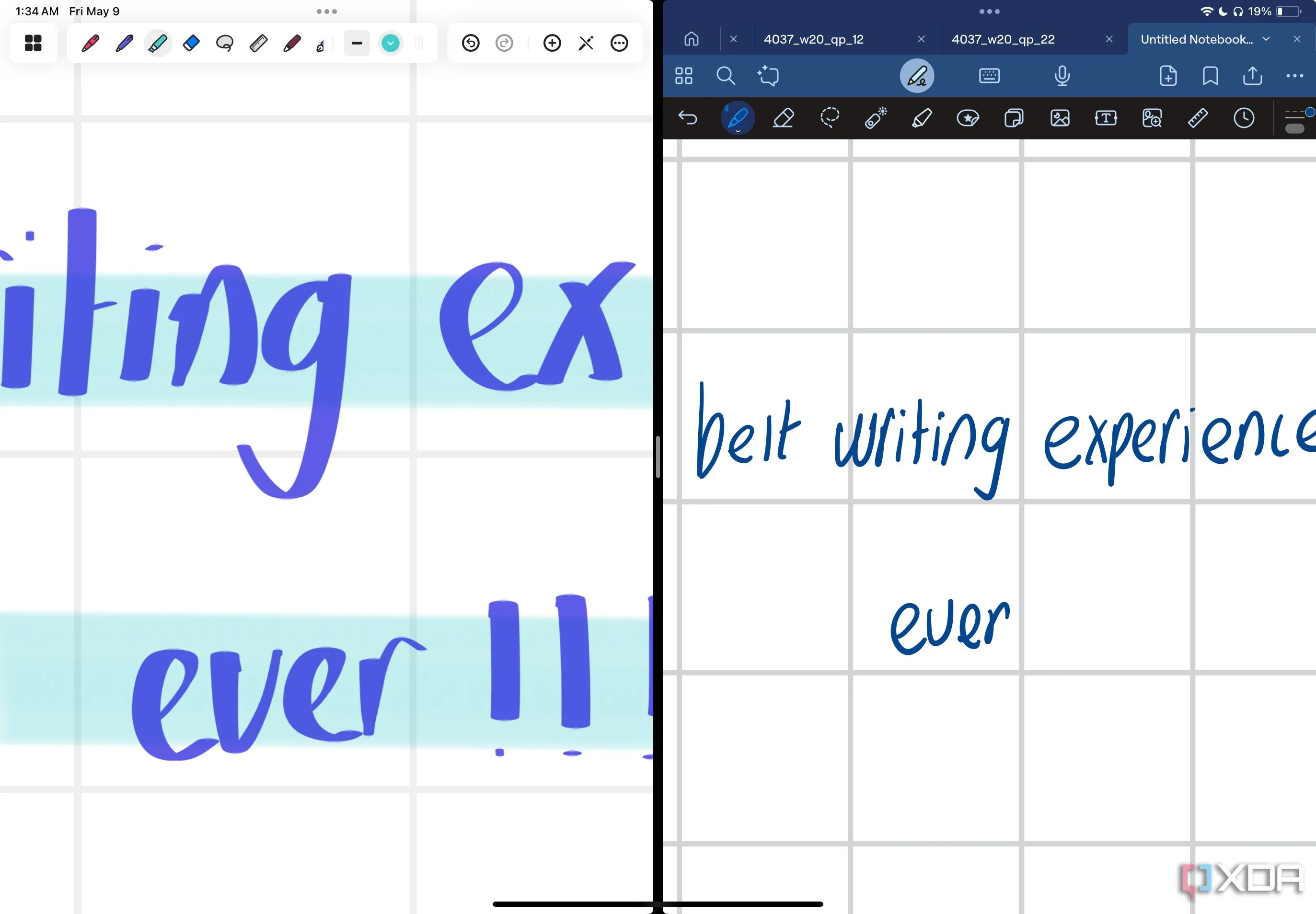 So sánh khả năng phóng to chi tiết giữa Notedrafts (trái) và GoodNotes 6 (phải) trên màn hình iPad