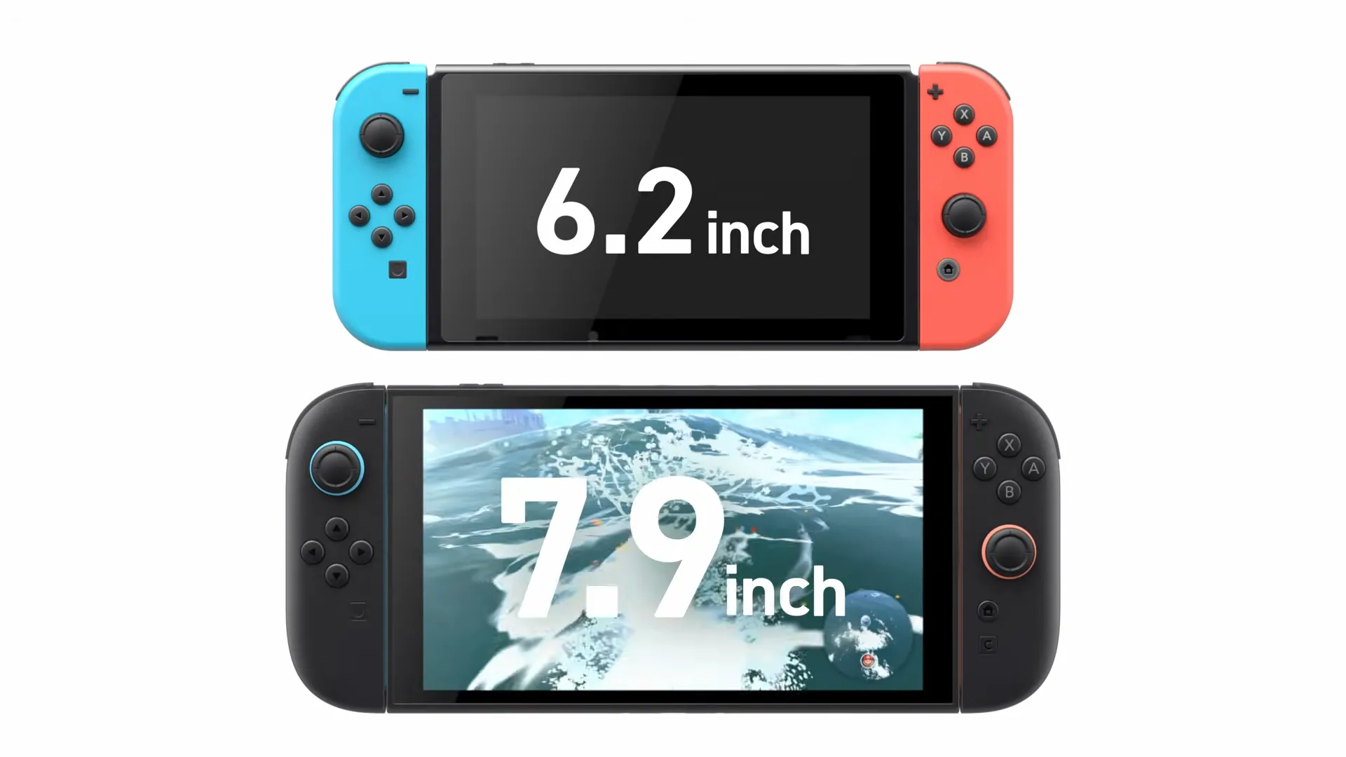 So sánh kích thước màn hình của Nintendo Switch và Nintendo Switch 2