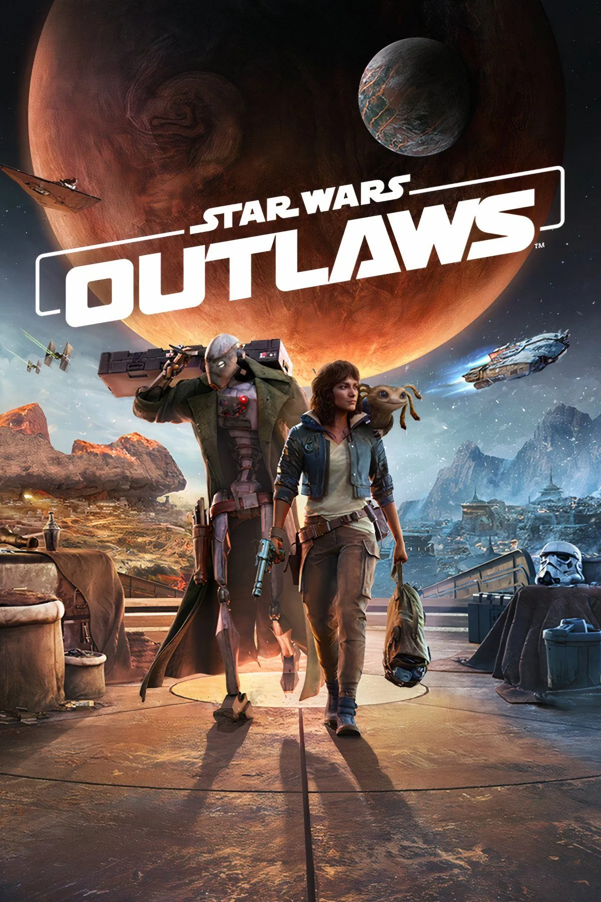 Star Wars Outlaws với nhân vật chính đang ngồi trên Speeder Bike khám phá môi trường