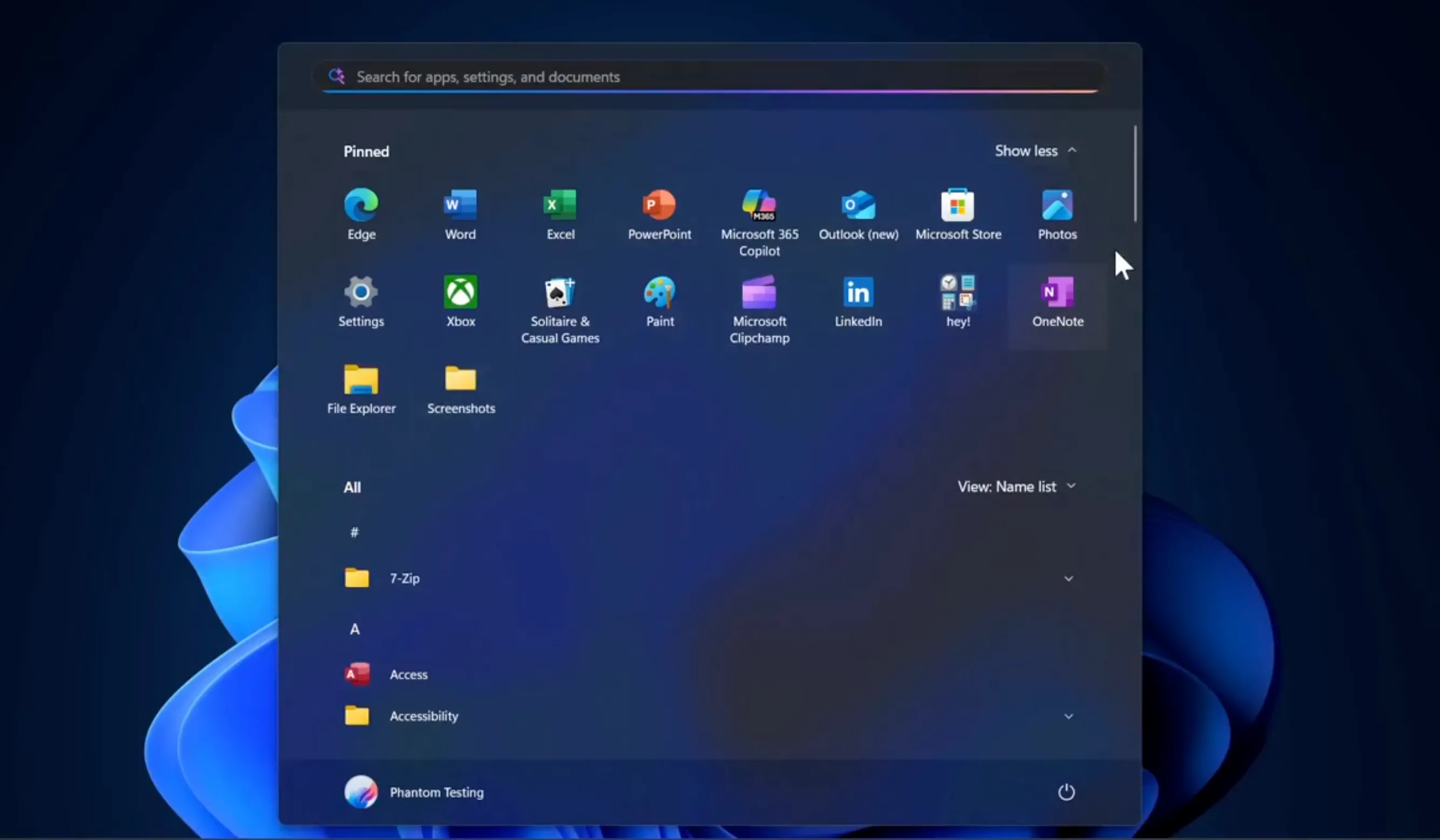 Start menu Windows 11 mới với thiết kế rộng hơn và bố cục một cuộn