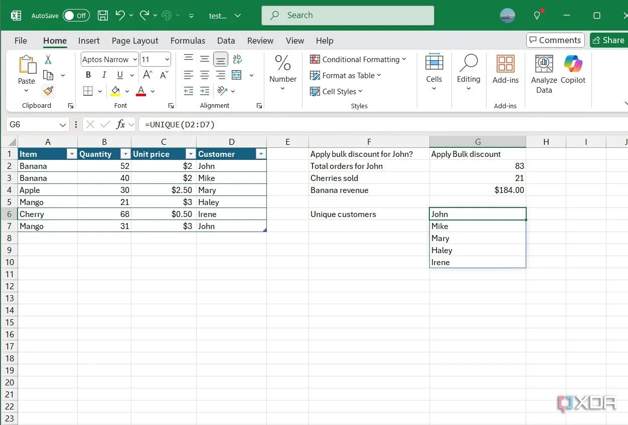 Sử dụng hàm UNIQUE trong Excel để trích xuất các giá trị duy nhất từ một danh sách