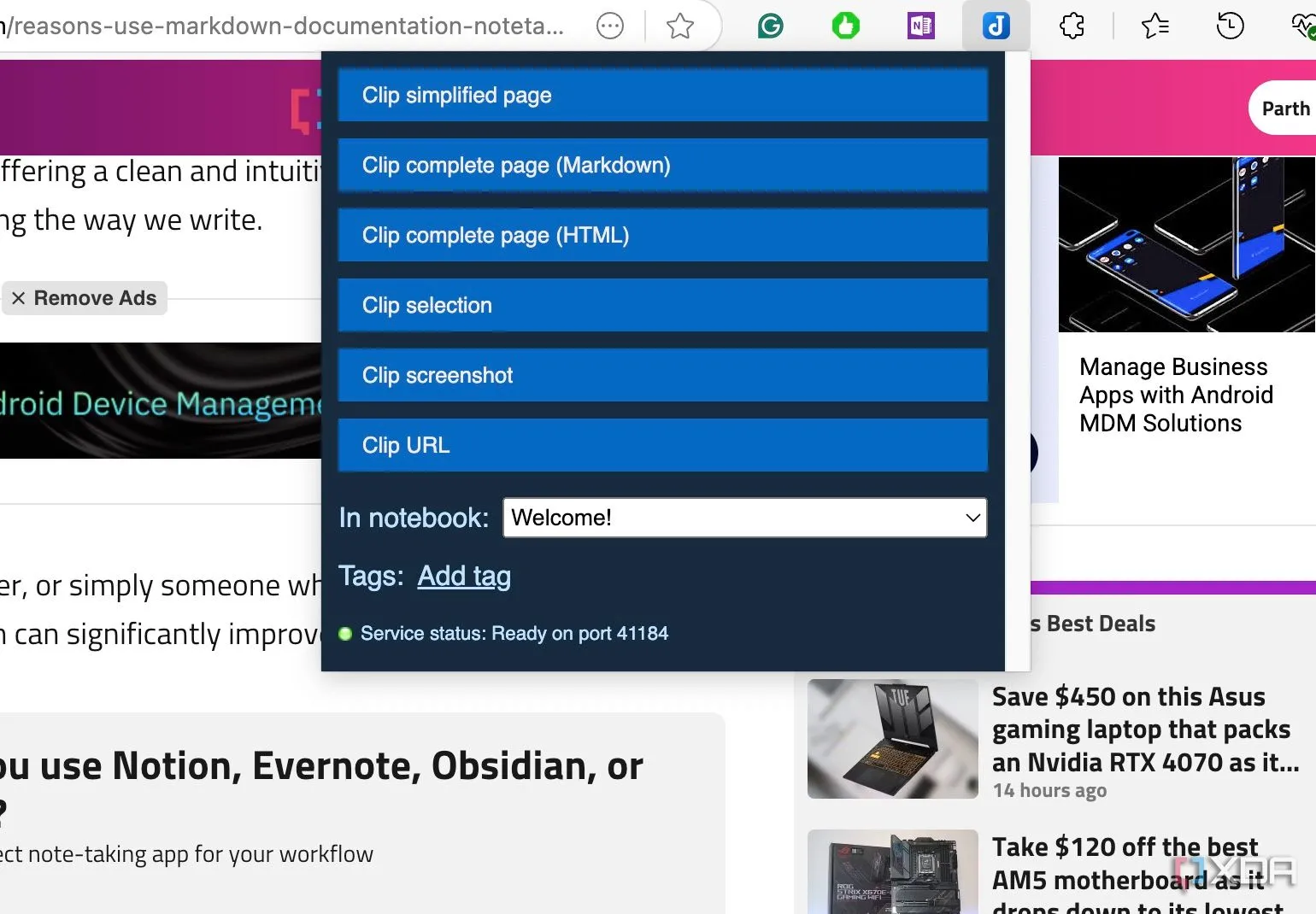 Sử dụng Joplin Web Clipper để lưu trữ nhanh các bài viết web