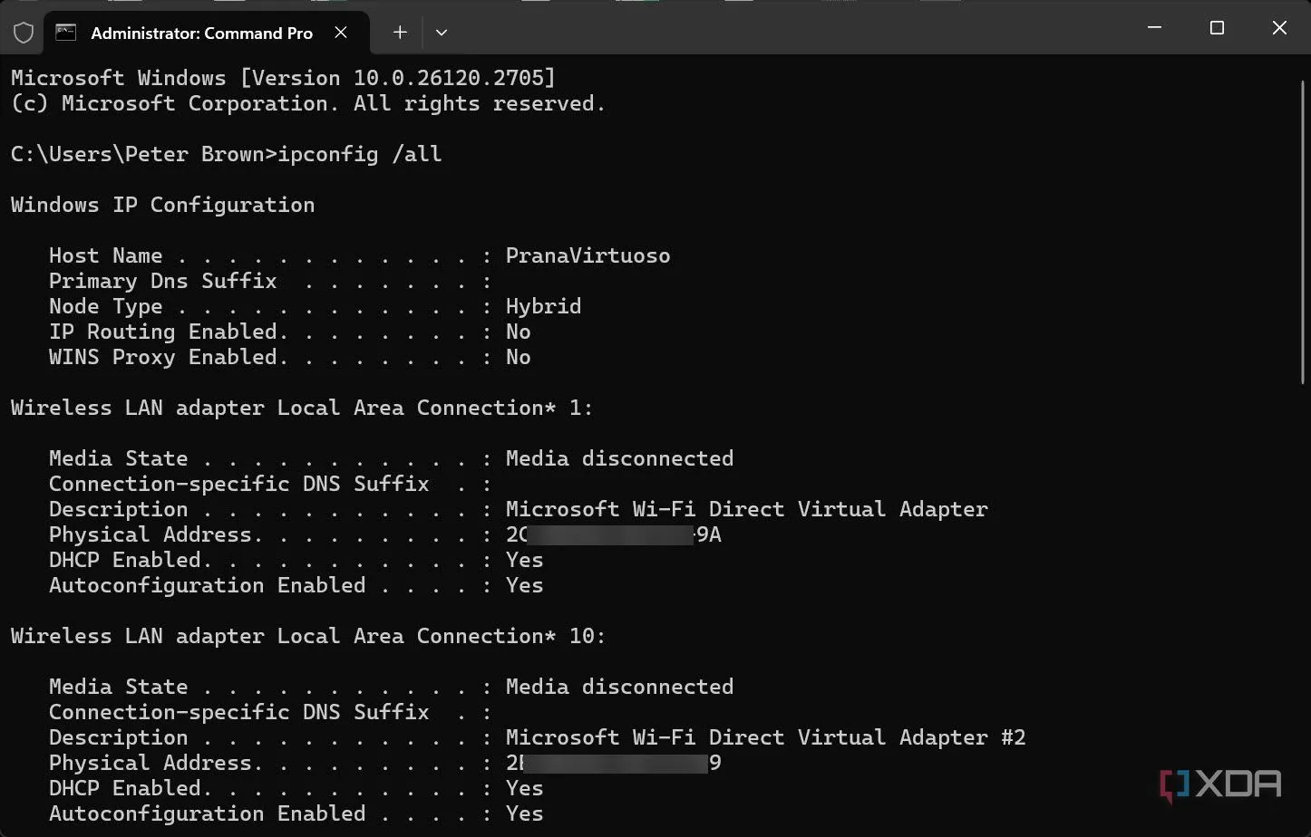 Sử dụng lệnh ipconfig /all