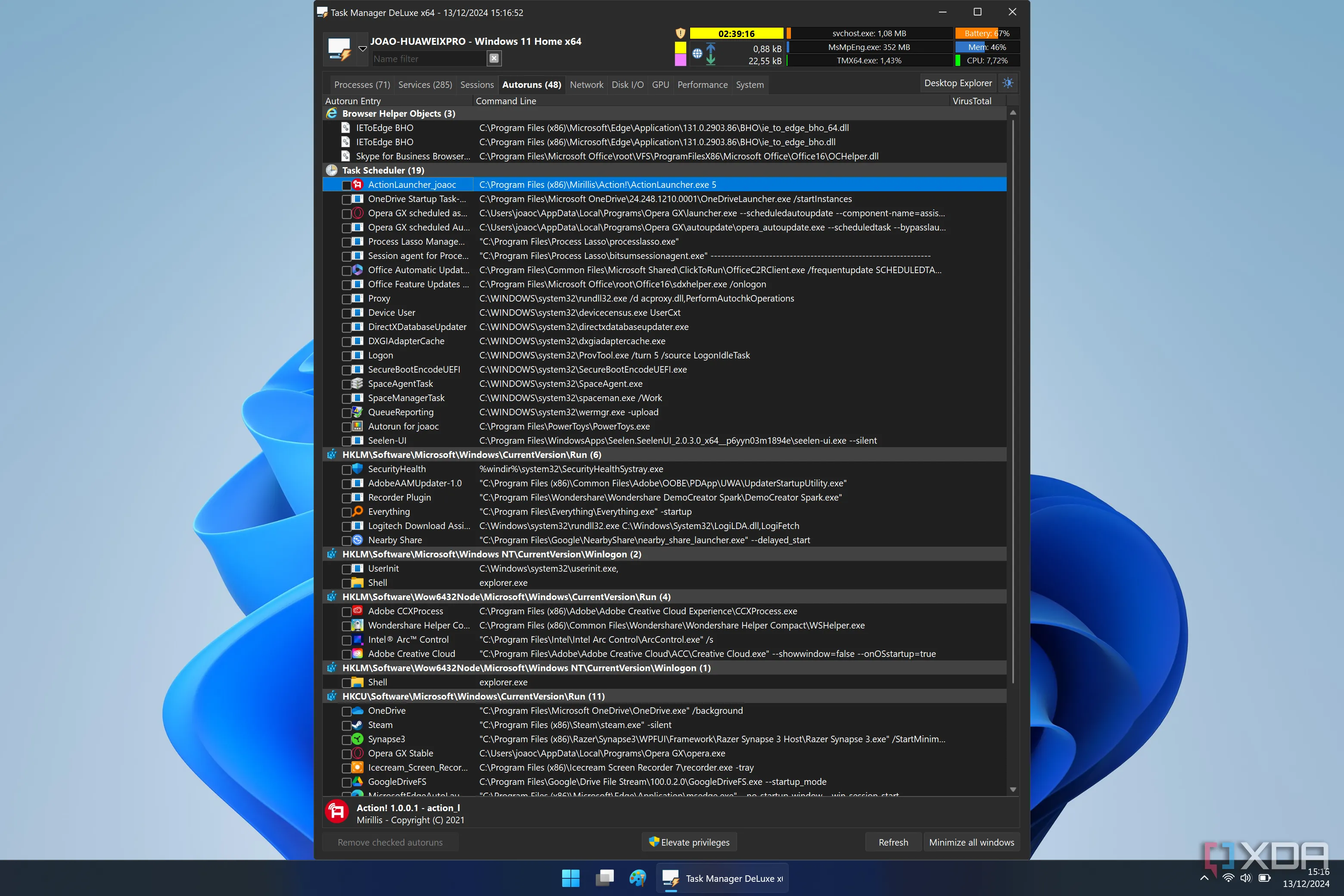 Tab Autoruns của Task Manager DeLuxe liệt kê chi tiết các chương trình tự khởi động cùng Windows.