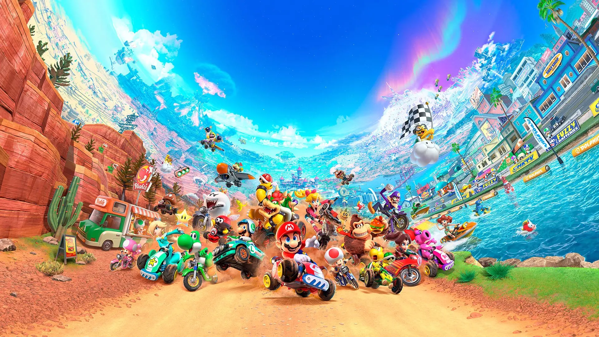 Tác phẩm nghệ thuật chủ đạo của trò chơi Mario Kart World trên Nintendo Switch 2