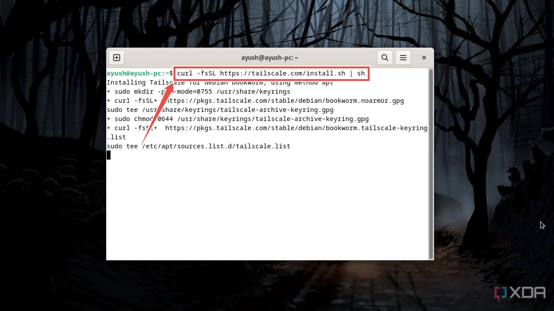 Tải xuống và chạy script cài đặt Tailscale trên máy chủ Linux
