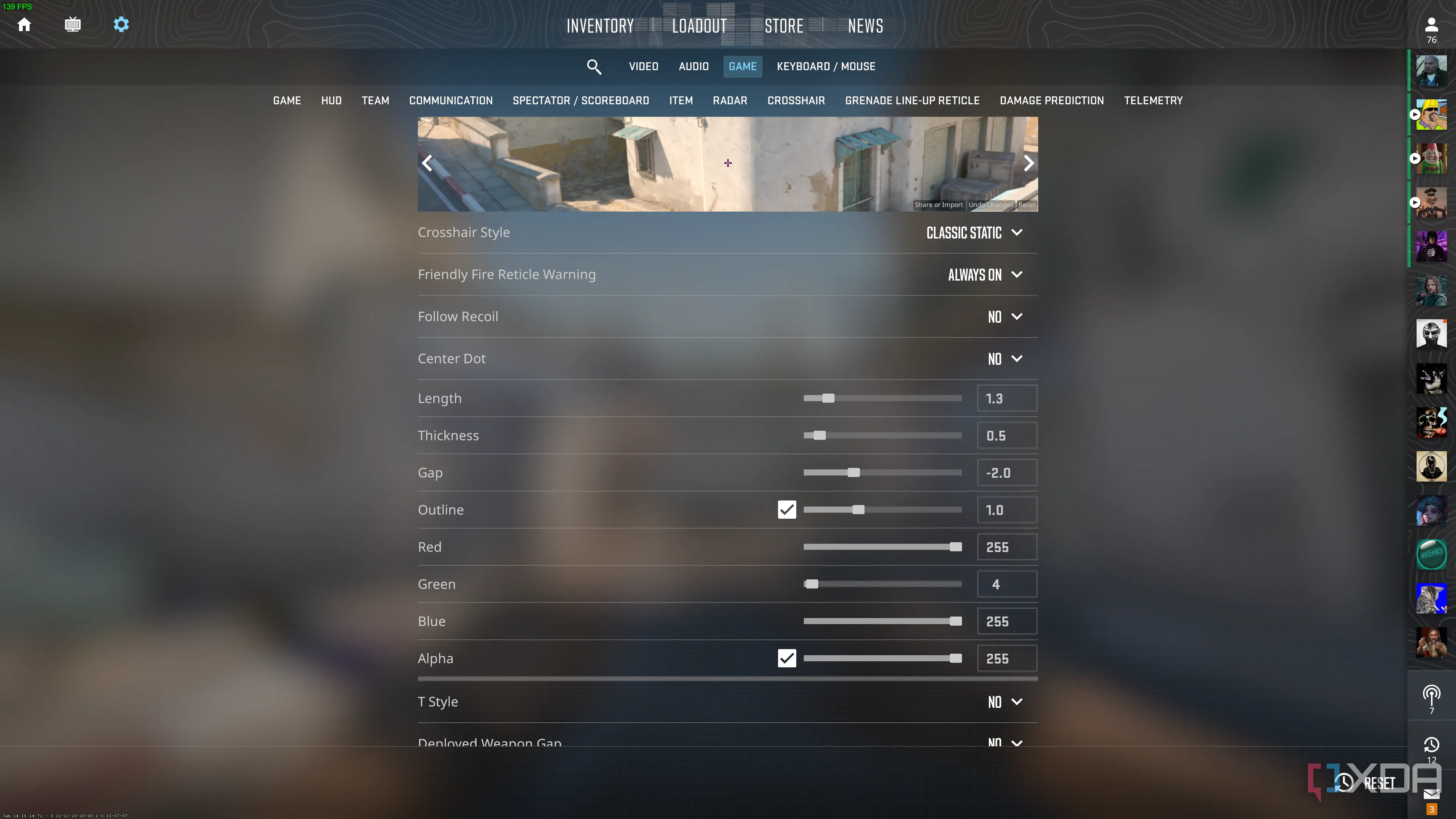 Tâm ngắm tùy chỉnh trong Counter-Strike 2, giúp người chơi ngắm bắn hiệu quả hơn