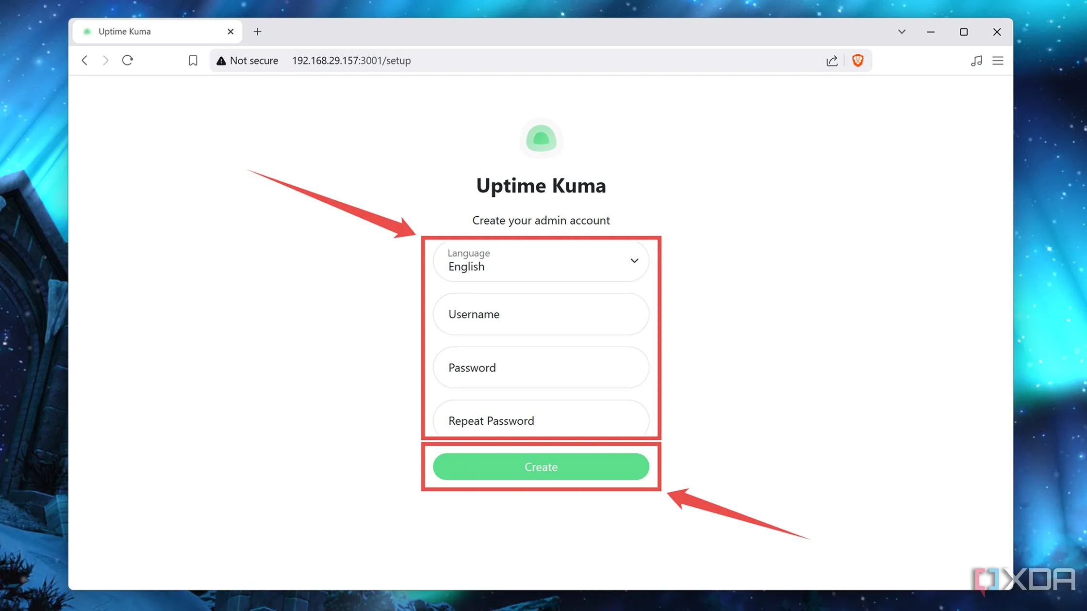 Tạo tài khoản người dùng trên giao diện web Uptime Kuma