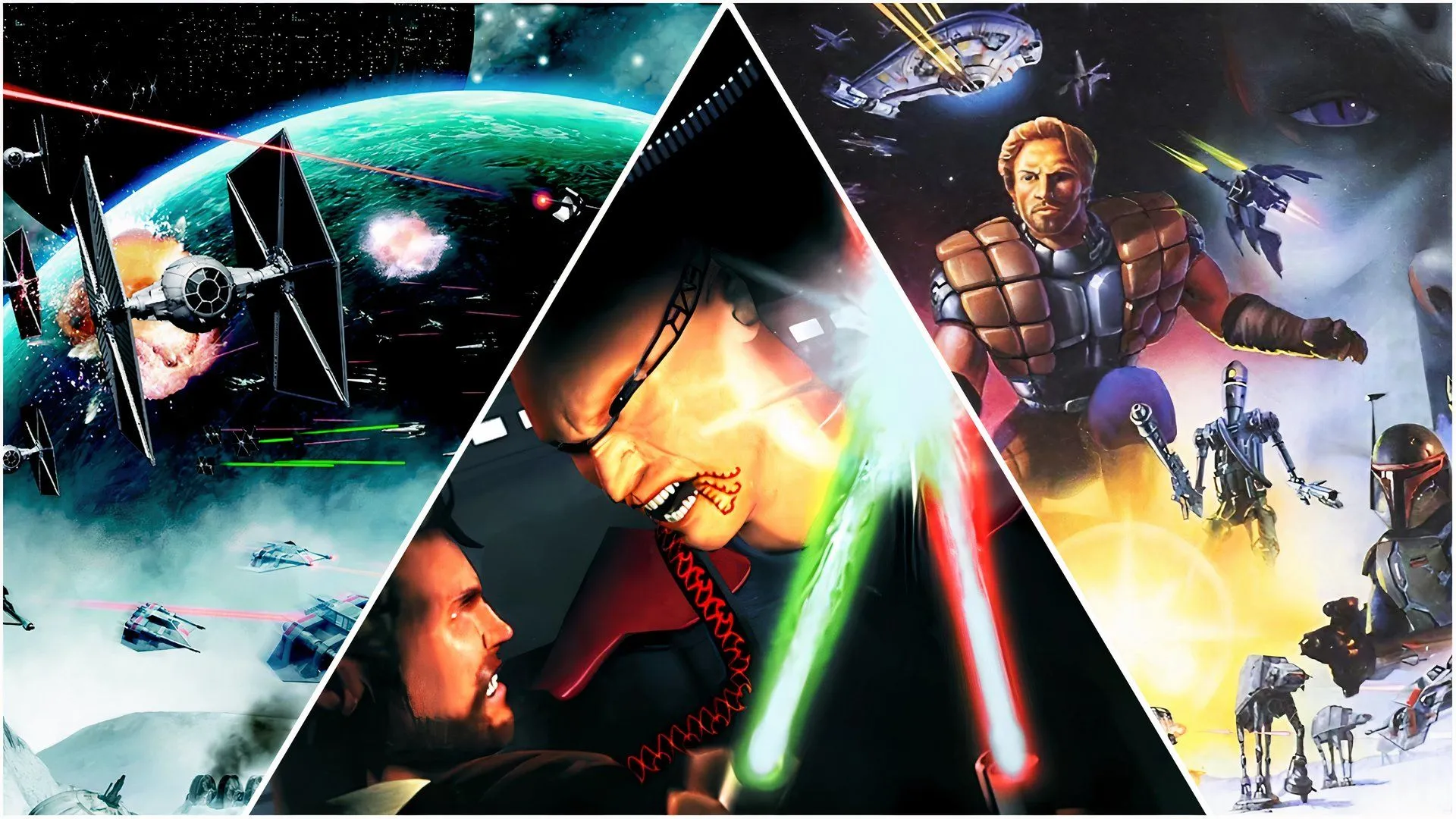 Tàu chiến X-Wing trong một trận chiến không gian từ series game Star Wars Rogue Squadron