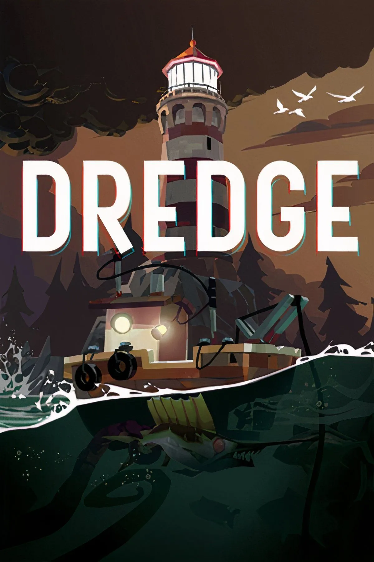 Tàu đánh cá trong game Dredge, một tựa game câu cá với yếu tố kinh dị Lovecraftian.