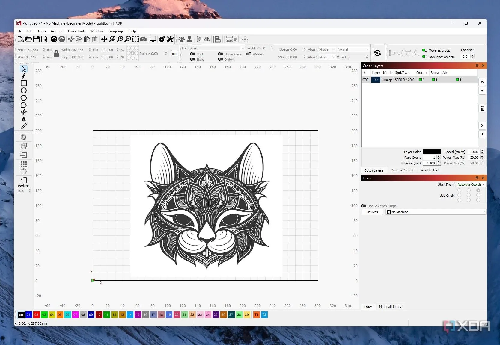 Tệp đồ họa vector SVG được nhập vào phần mềm LightBurn