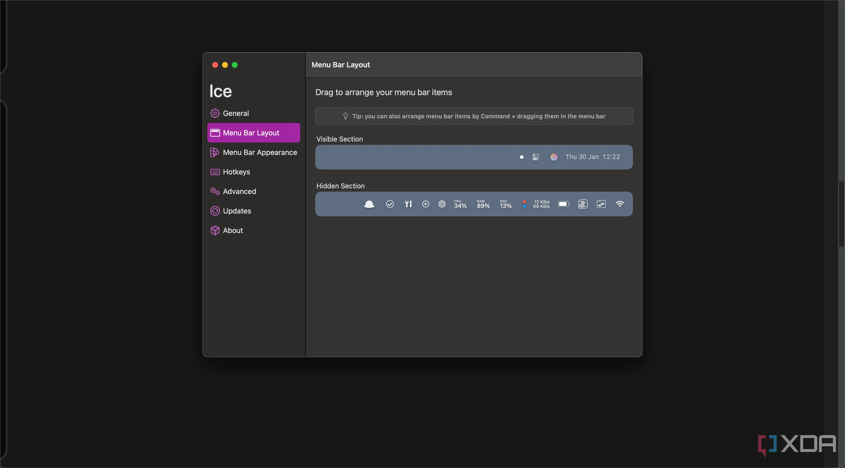 Thanh menu của macOS được tùy chỉnh gọn gàng bằng ứng dụng Ice