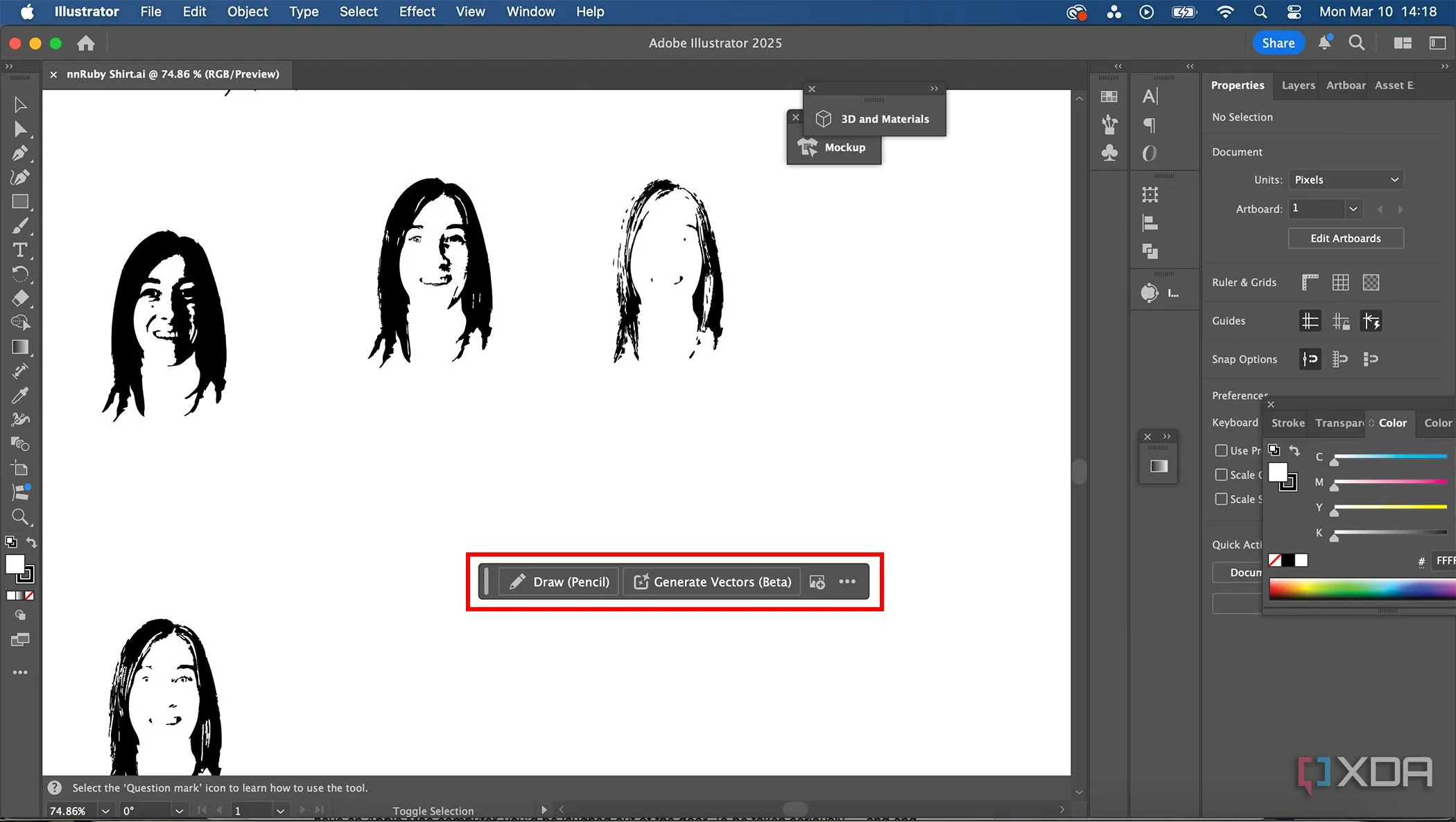 Thanh tác vụ ngữ cảnh (contextual task bar) của Adobe Illustrator nổi trên không gian làm việc