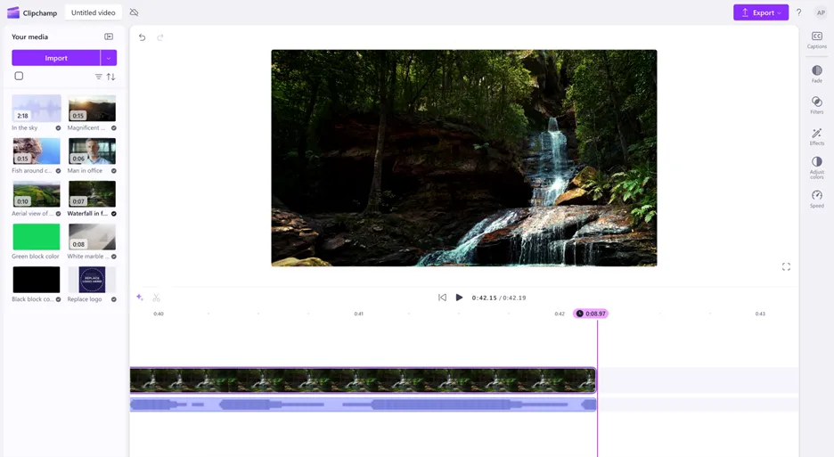 Thanh thời gian chỉnh sửa video chính xác với dấu mốc thời gian trong Clipchamp của Microsoft