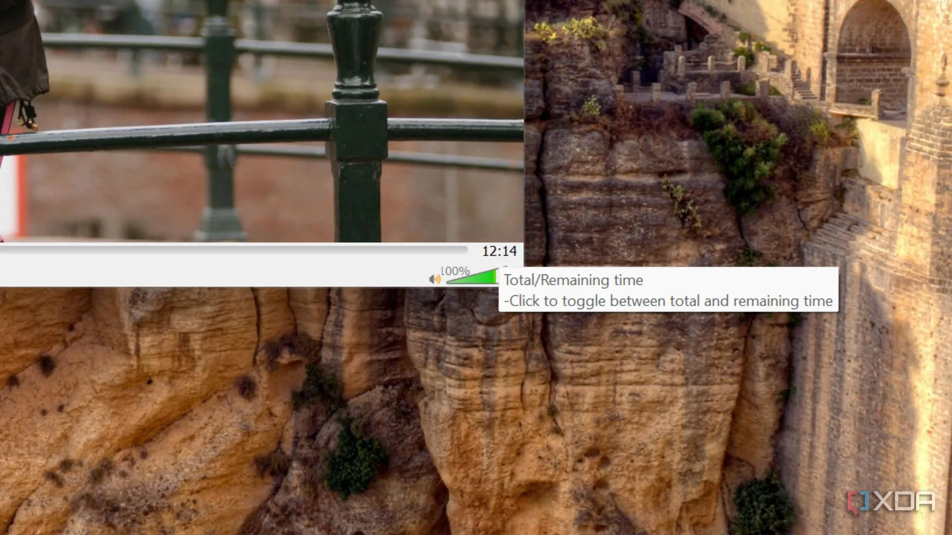 Thanh tiến trình VLC Media Player hiển thị thời gian còn lại của video