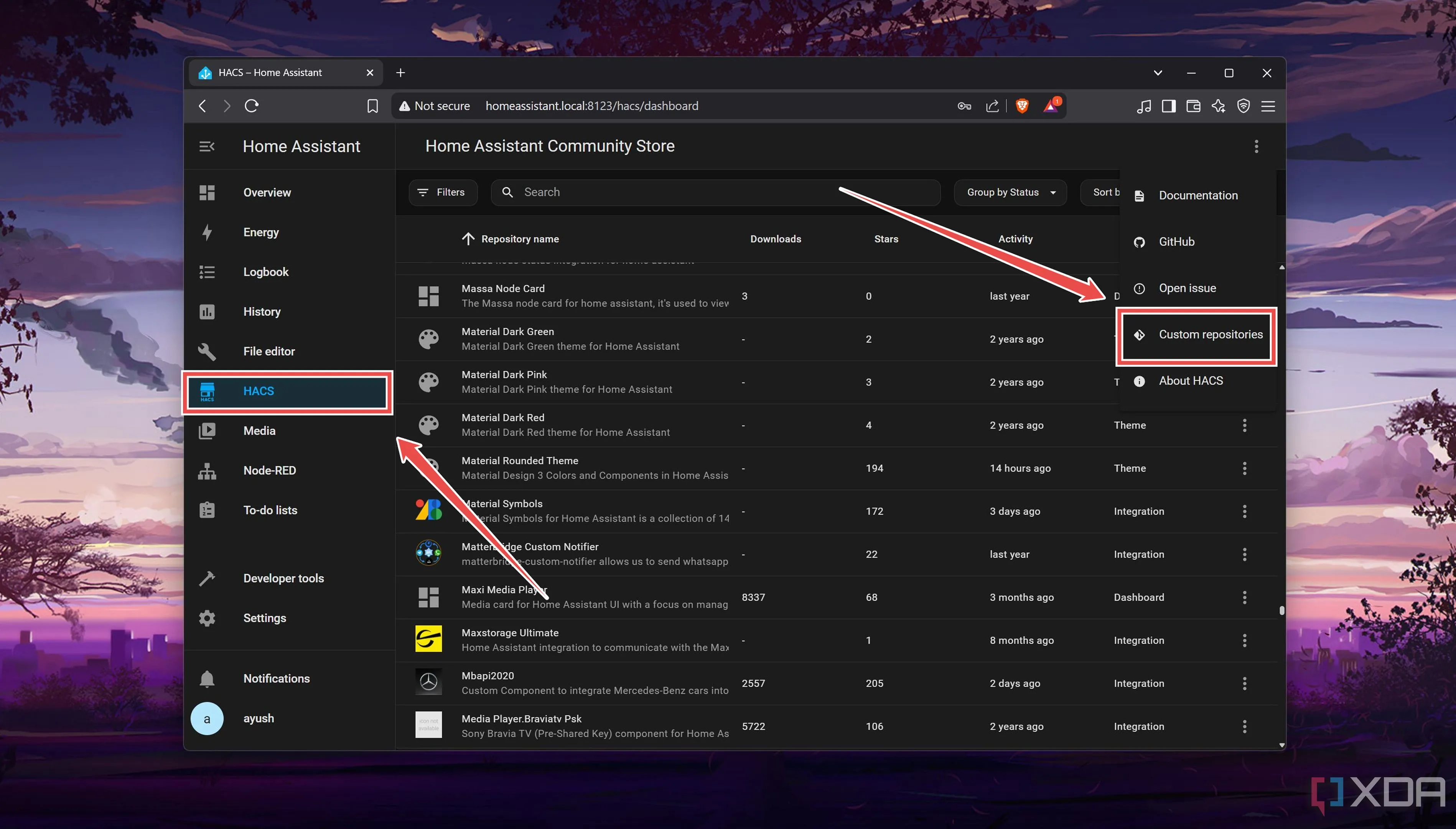 Thêm kho lưu trữ tùy chỉnh (Custom repositories) trong HACS