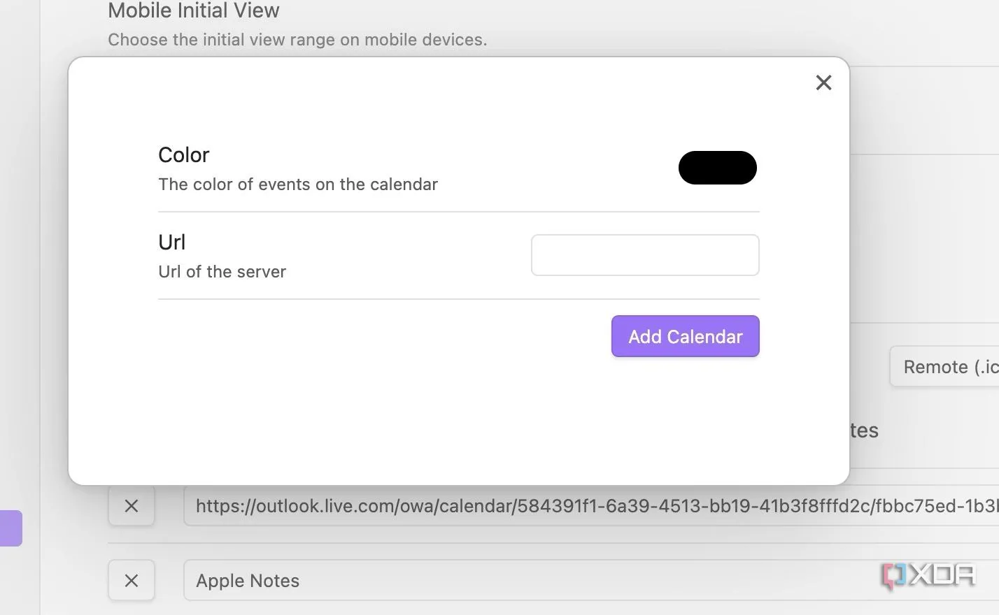 Thêm lịch mới vào Plugin Full Calendar bằng cách dán liên kết ICS và chọn màu sắc