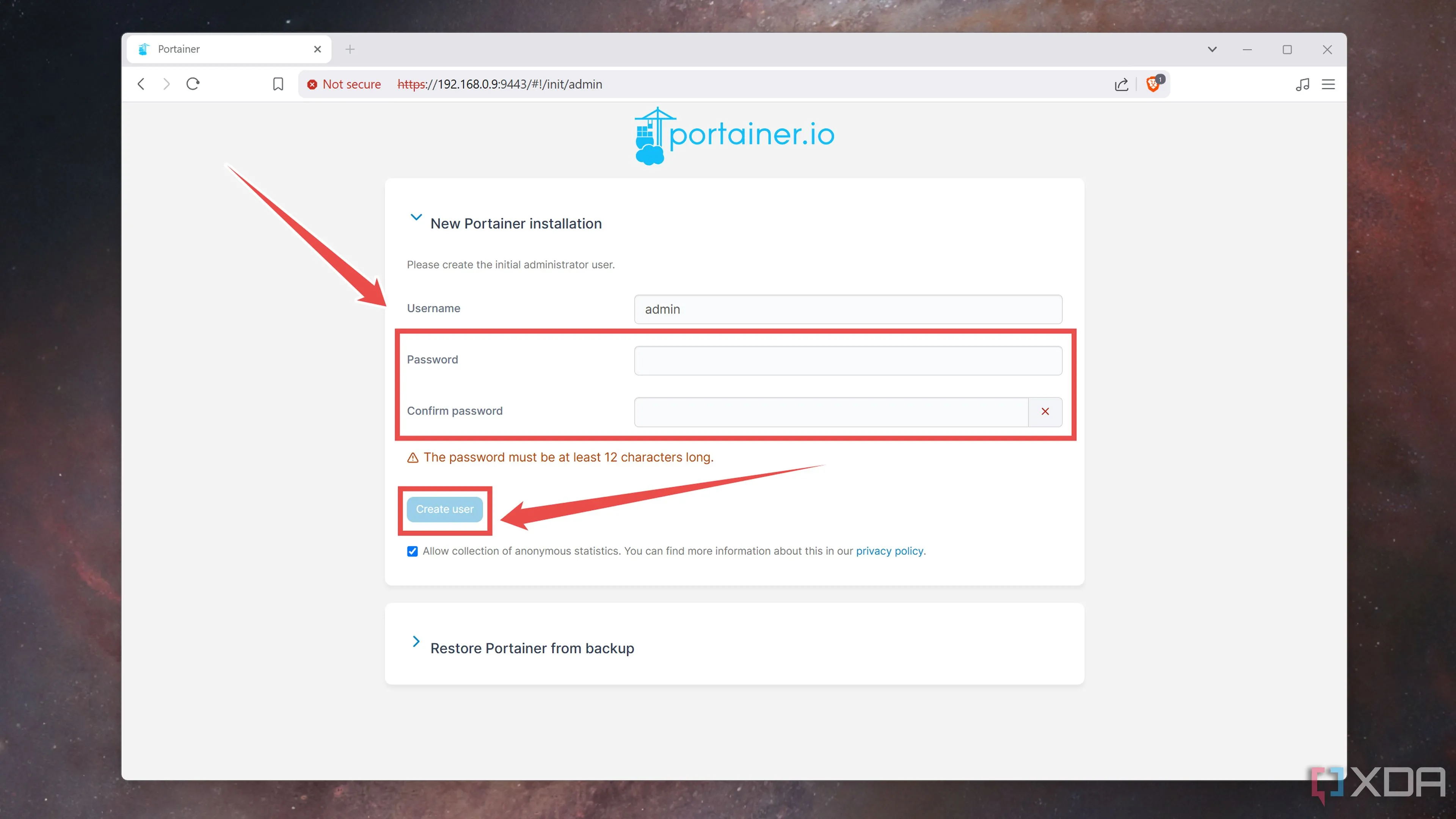 Thiết lập mật khẩu người dùng quản trị Portainer cho Docker Swarm