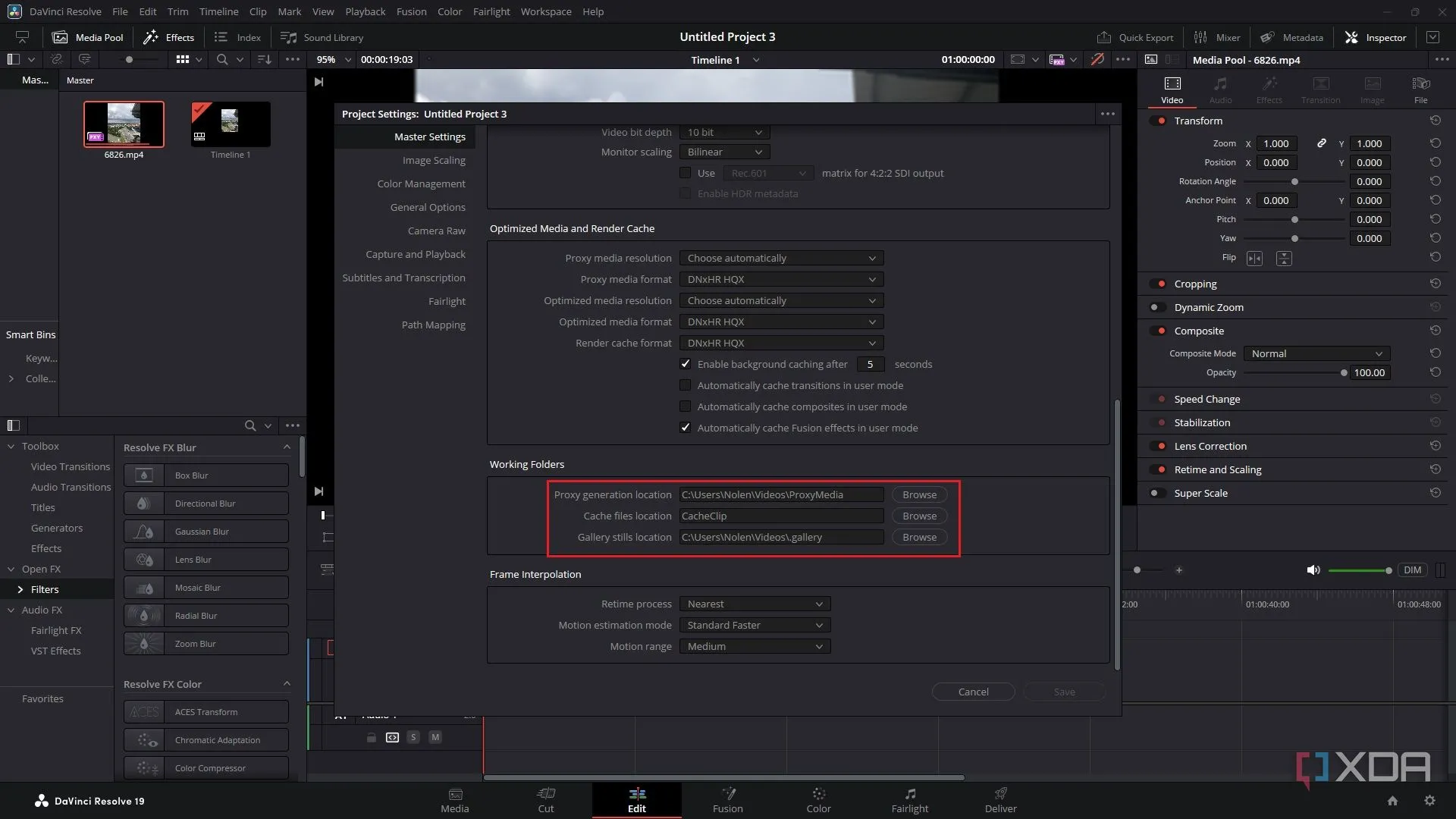 Thiết lập vị trí lưu trữ Working Folders cho DaVinci Resolve trên ổ đĩa riêng