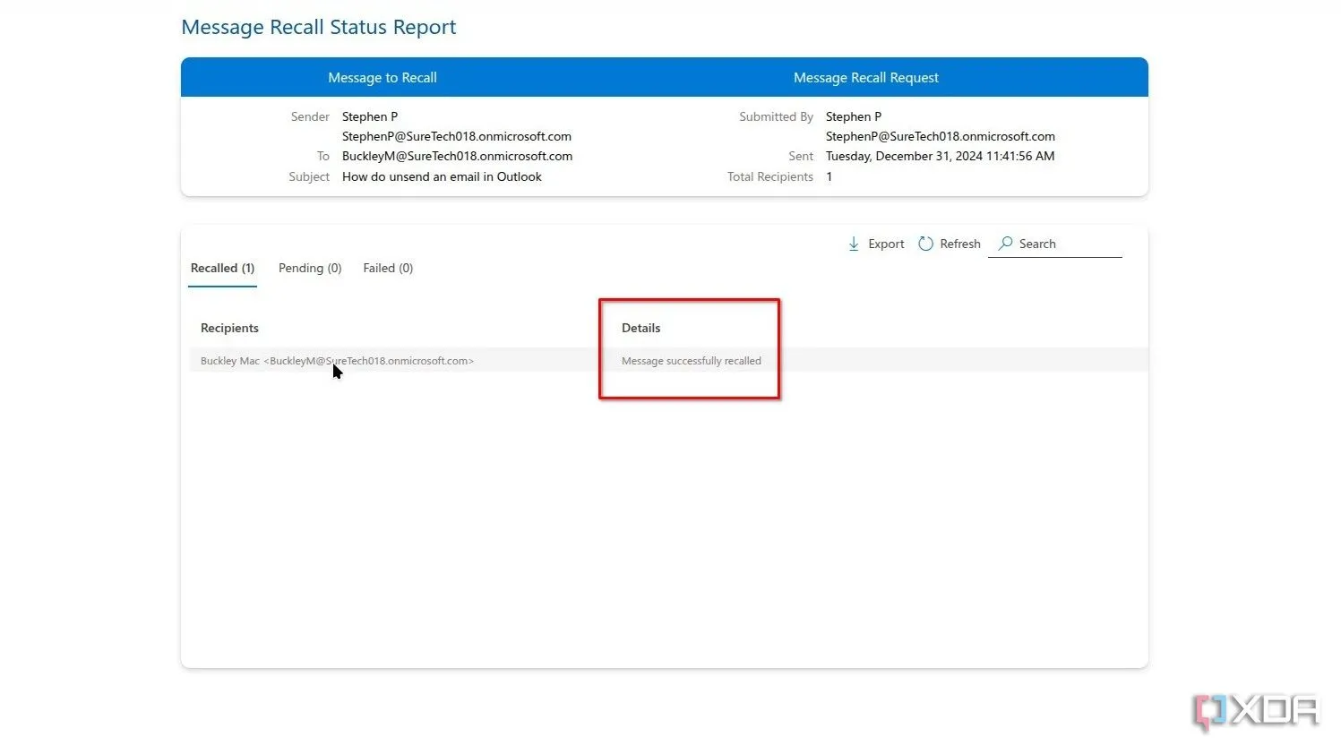 Thu hồi email thành công trong Outlook